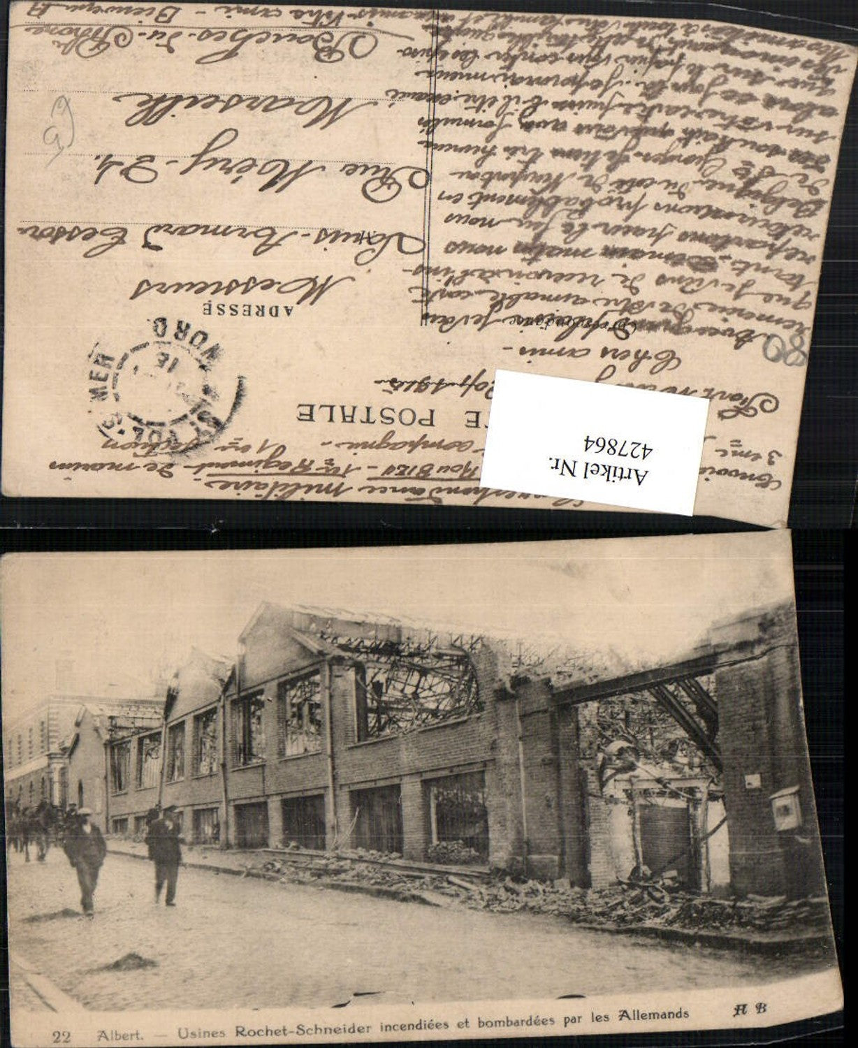 427864,Picardie Somme Albert Usines Rochet-Schneider Zerstörtes Haus