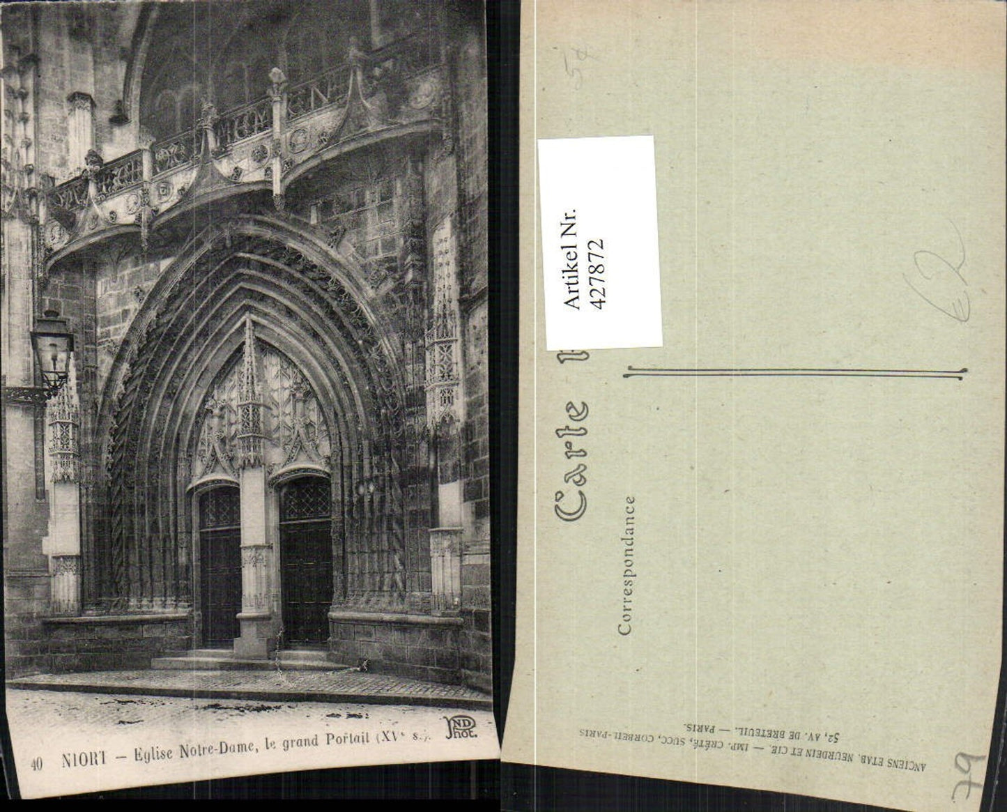 427872,Poitou-Charentes Deux-Sevres Niort Eglise Notre-Dame Portail Kirche Portal
