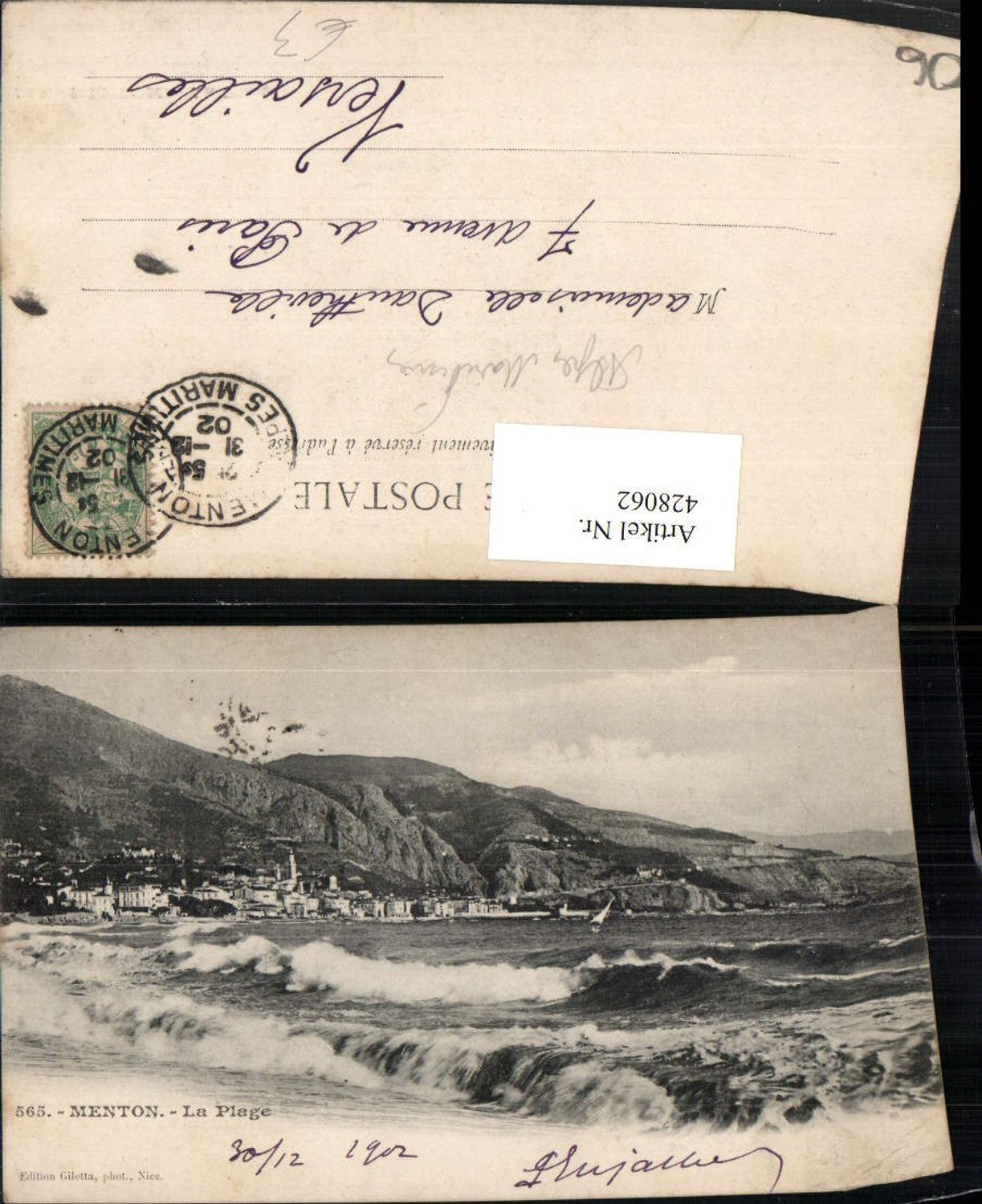 428062,Provence-Alpes-Cote-Azur Alpes-Maritimes Menton La Plage Teilansicht Wellen