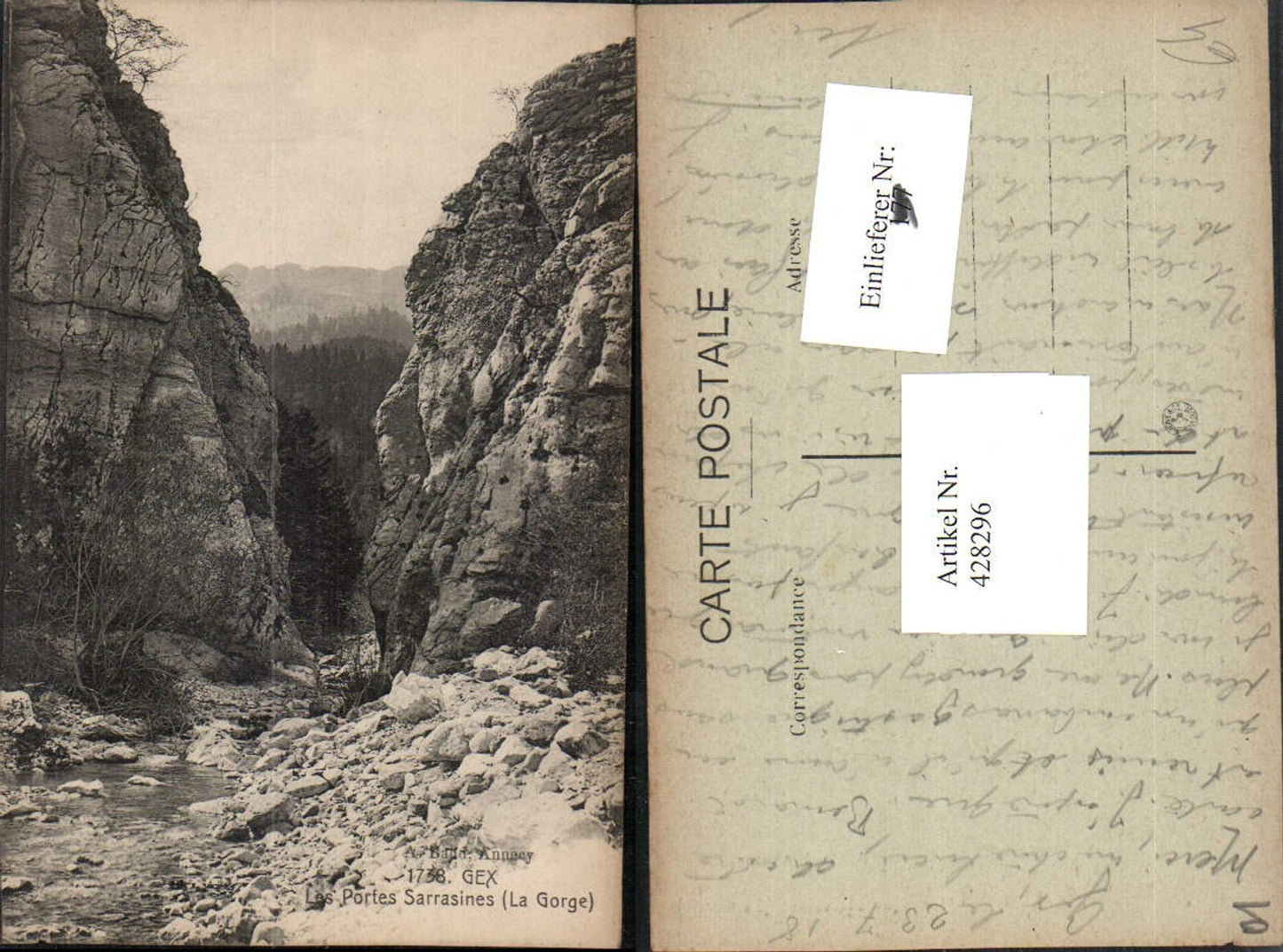 428296,Rhone-Alpes Ain Gex Les Portes Sarrasines La Gorge Schlucht