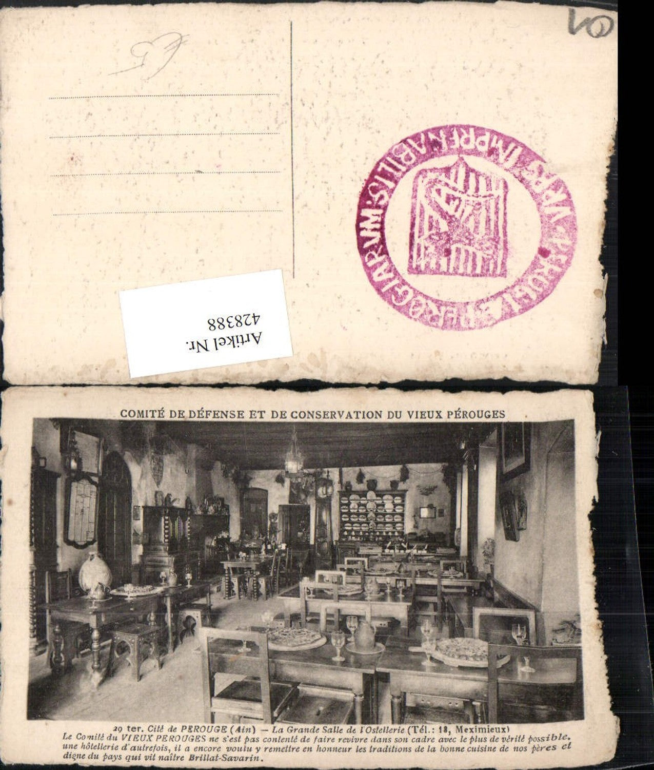 428388,Rhone-Alpes Ain Cite de Perouge La Grande Salle de l'Ostellerie Innenansicht