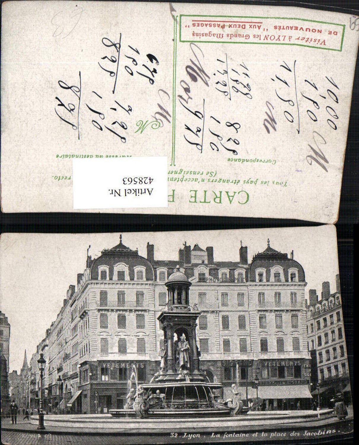 428563,Rhone-Alpes Rhone Lyon La fontaine et la place des Jacobins Brunnen