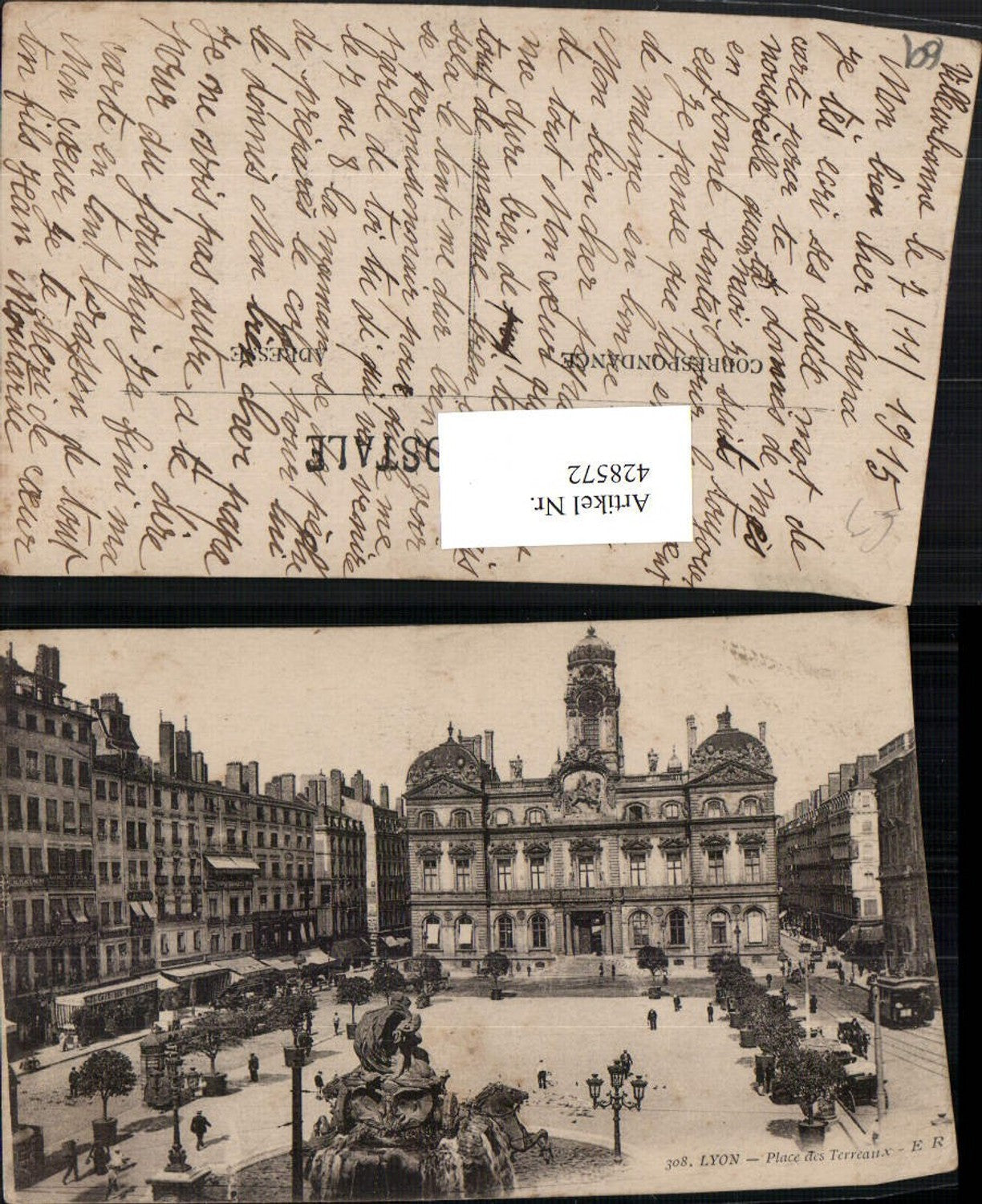 428572,Rhone-Alpes Rhone Lyon Place des Terreaux Platz Rathaus