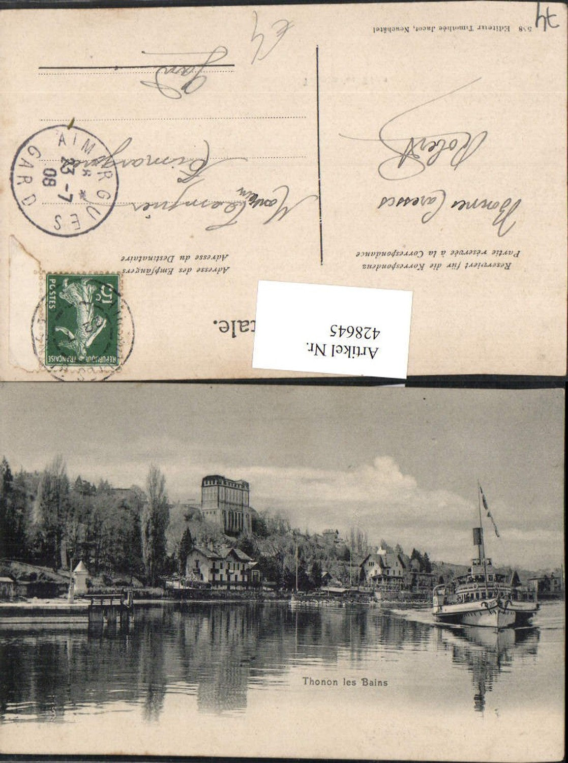 428645,Rhone-Alpes Haute-Savoie Thonon les Bains Teilansicht Dampfer