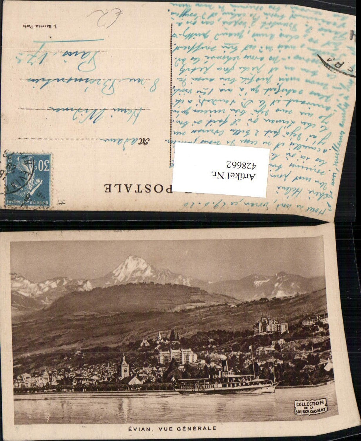 428662,Rhone-Alpes Haute-Savoie Evian Vue Generale Totale Dampfer Bergkulisse