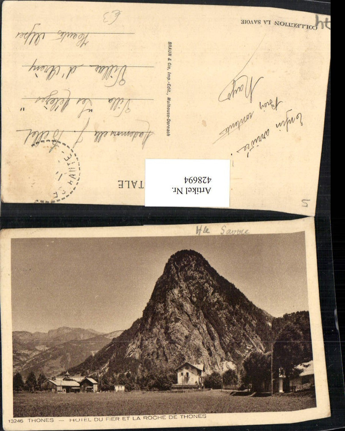 428694,Rhone-Alpes Haute-Savoie Thones Hotel du Fier et la roche de Thones Bergkulisse