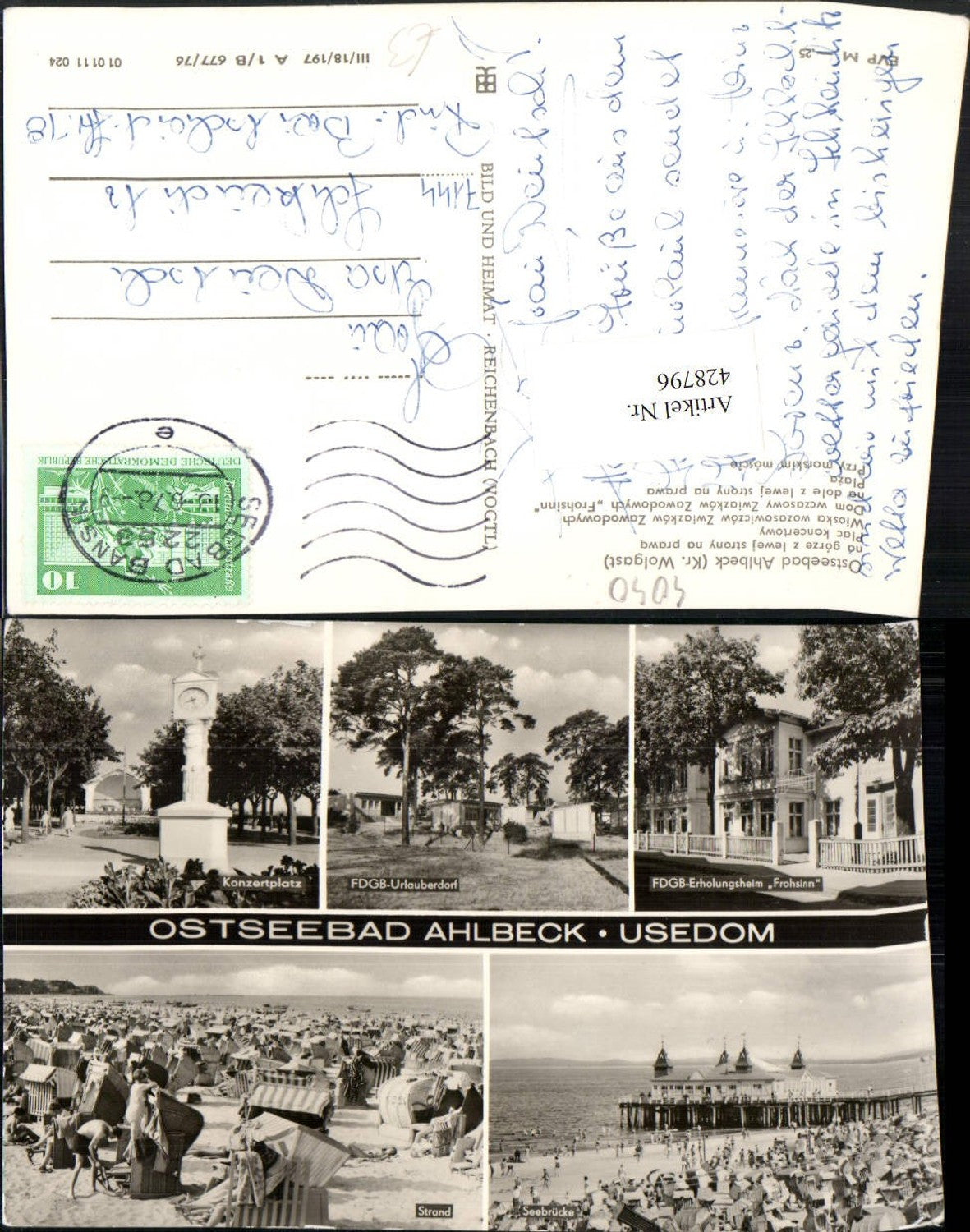 428796,Ostseebad Ahlbeck Strand Strandleben Seebrücke Heim Mehrbildkarte