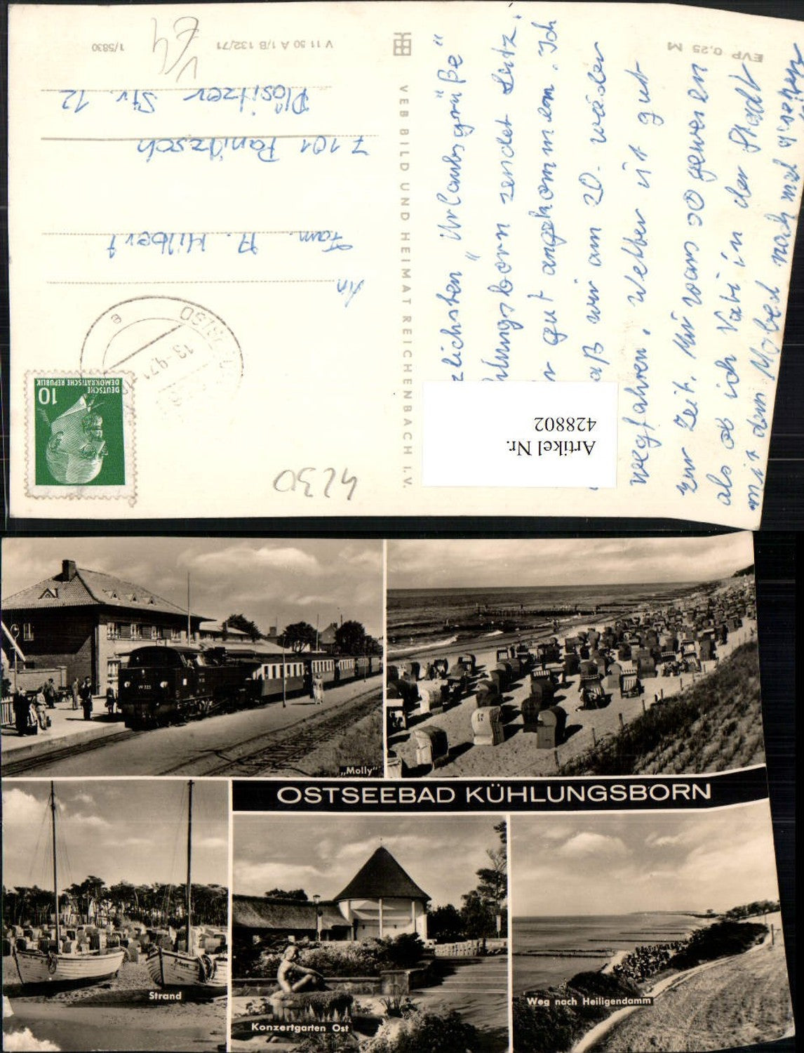 428802,Ostseebad Kühlungsborn Strand Strandleben Molly Eisenbahn Mehrbildkarte pub VEB