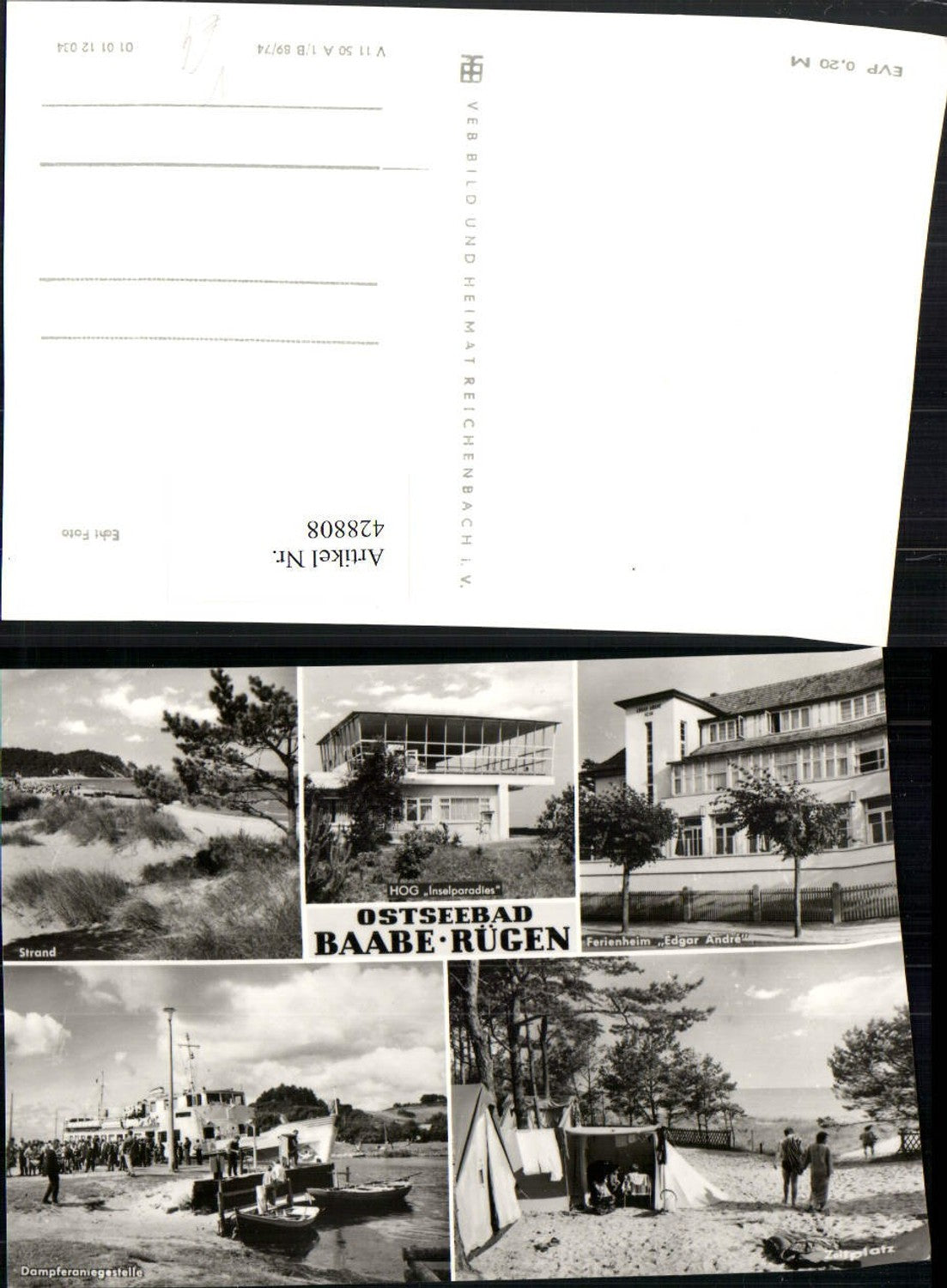428808,Ostseebad Baabe auf Rügen Strand Dampfer Zeltplatz Mehrbildkarte pub VEB