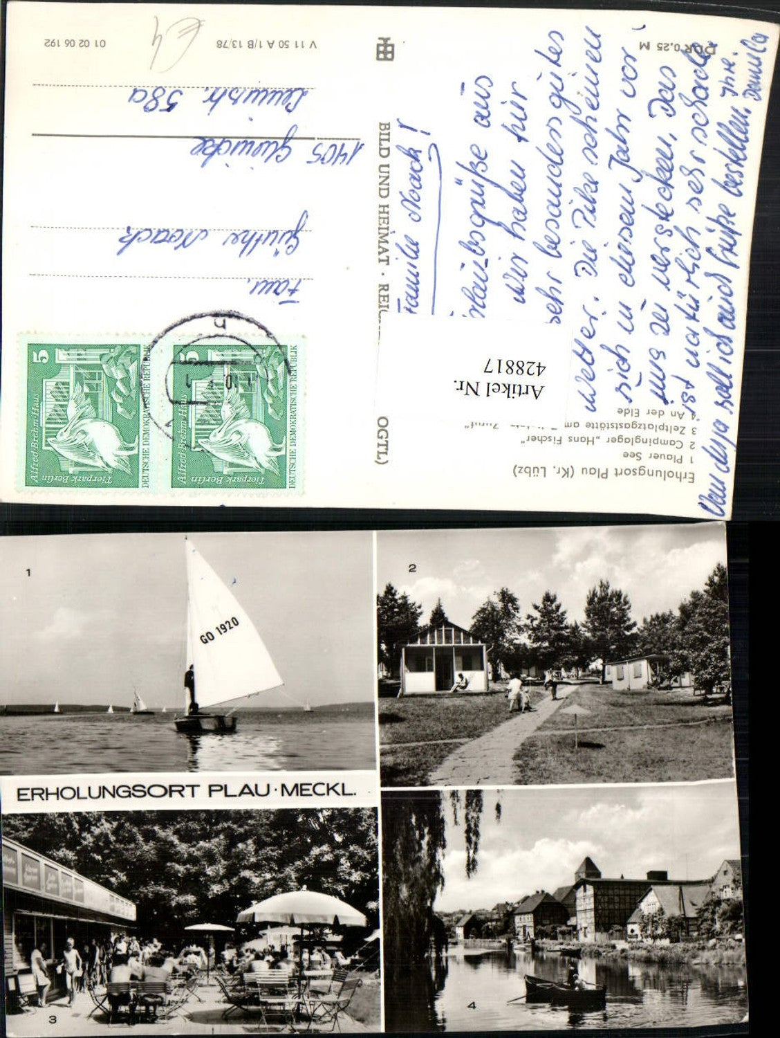 428817,Plau See Segelboot Campinglager Zeltplatzgaststätte Mehrbildkarte
