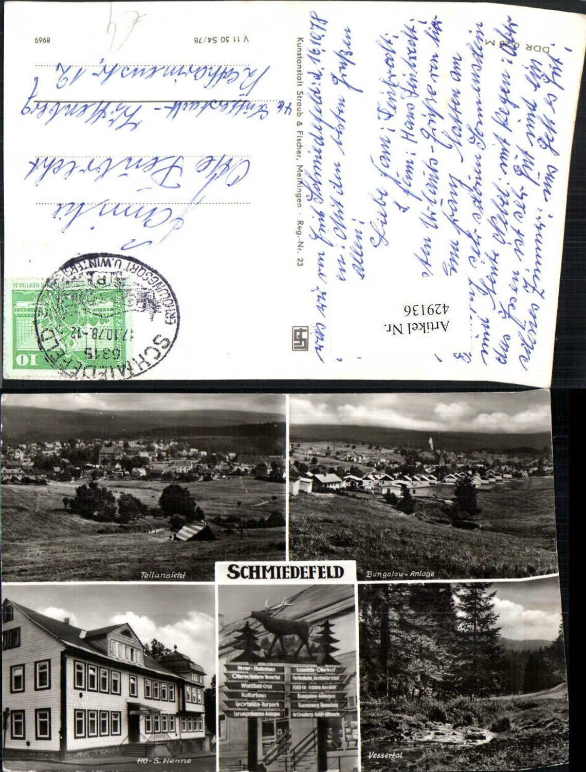 429136,Schmiedefeld Totale Bungalow-Anlage Wegweiser Mehrbildkarte
