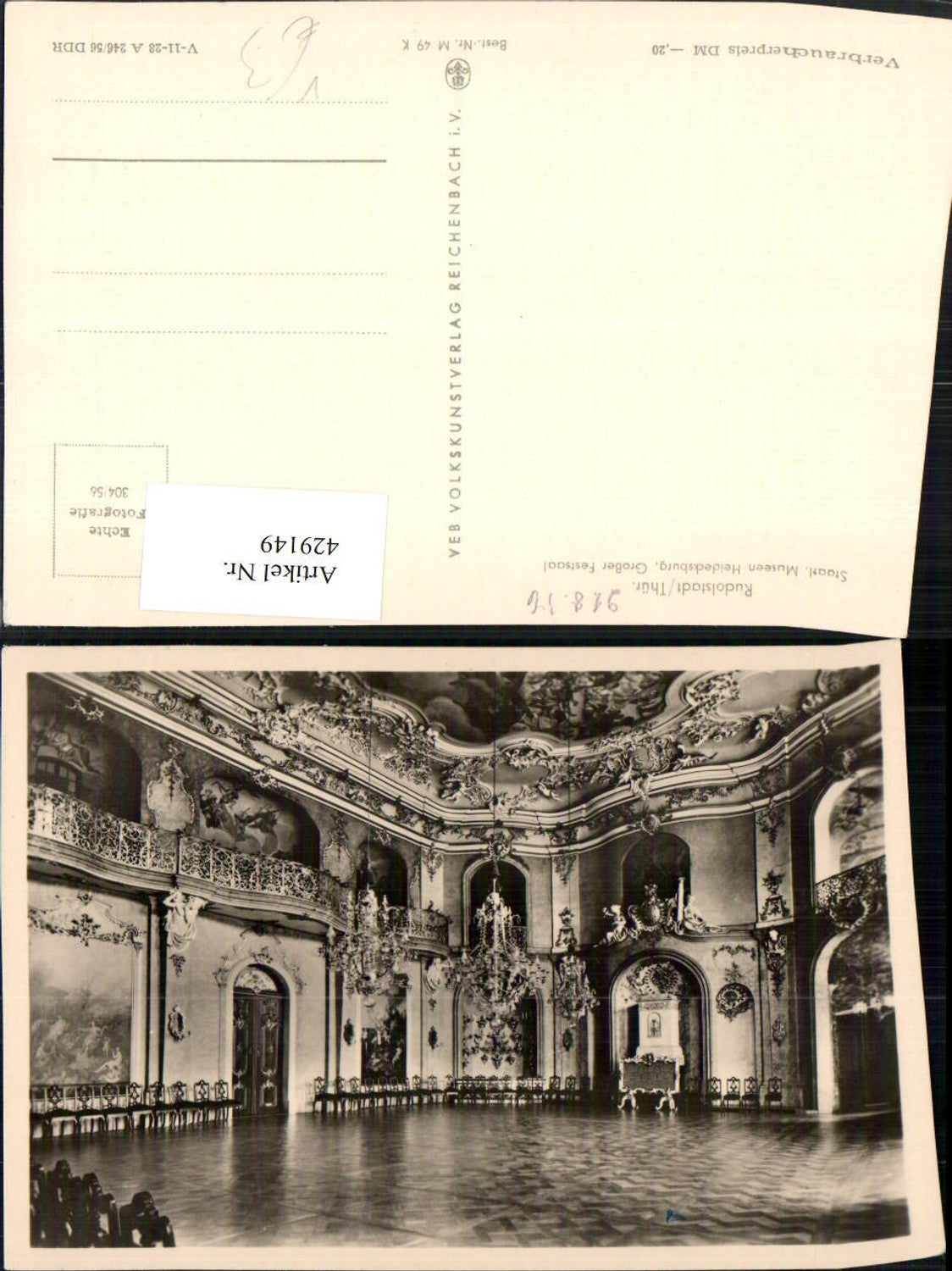 429149, Rudolstadt Museums Heidecksburg Castle Great Ballroom pub VEB