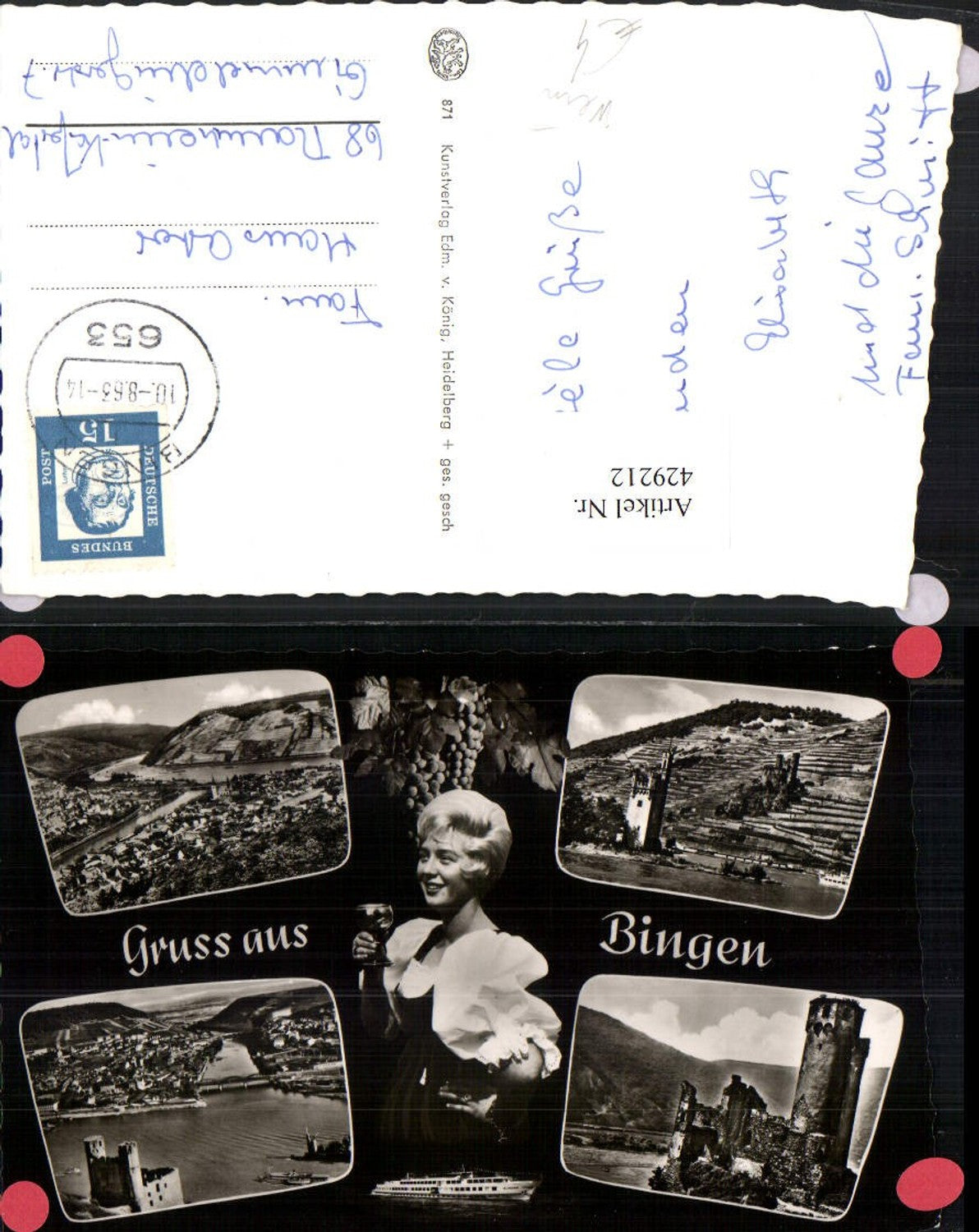 429212,Gruß aus Bingen Totale Ruine Burg Mäuseturm Wein Mehrbildkarte