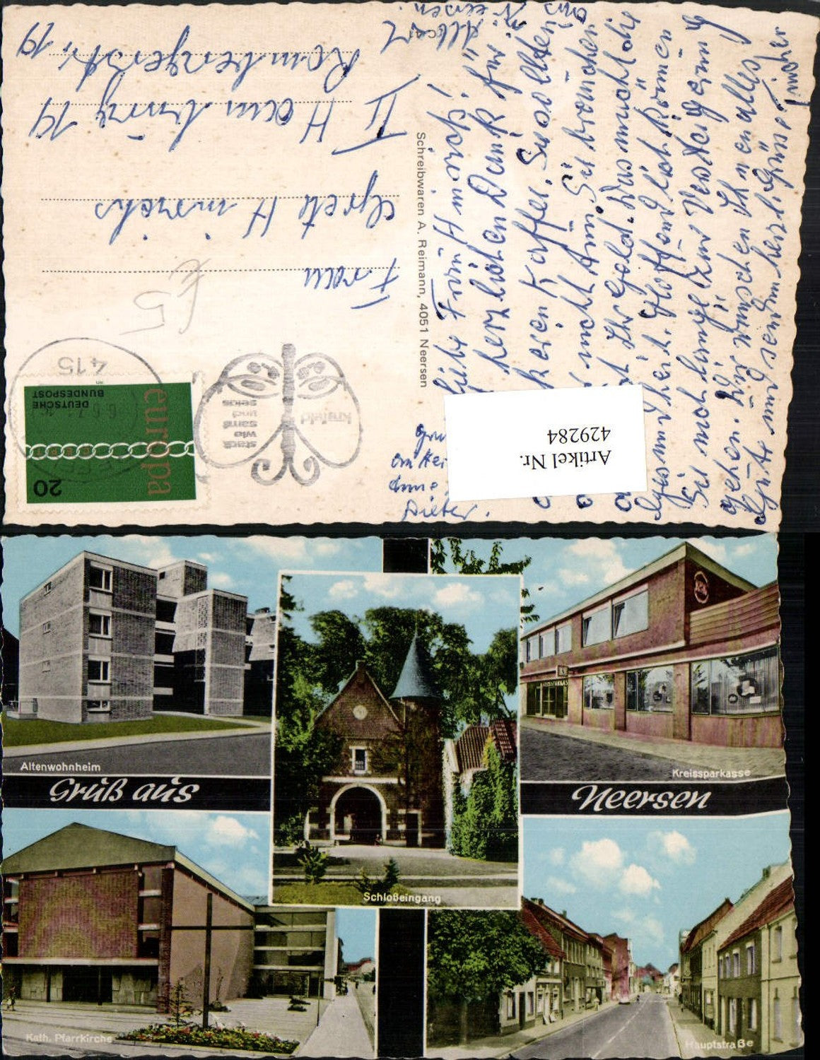 429284,Neersen Schlosseingang Kirche Altenwohnheim Mehrbildkarte