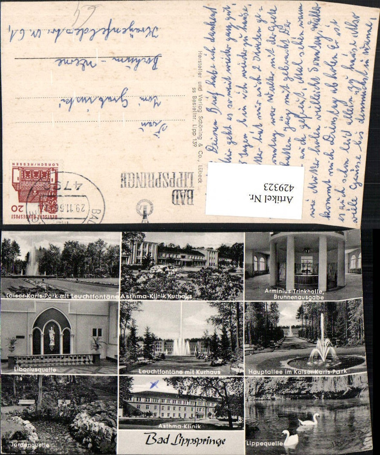 429323,Bad Lippspringe Asthma-Klinik Trinkhalle Quelle Schwäne Mehrbildkarte