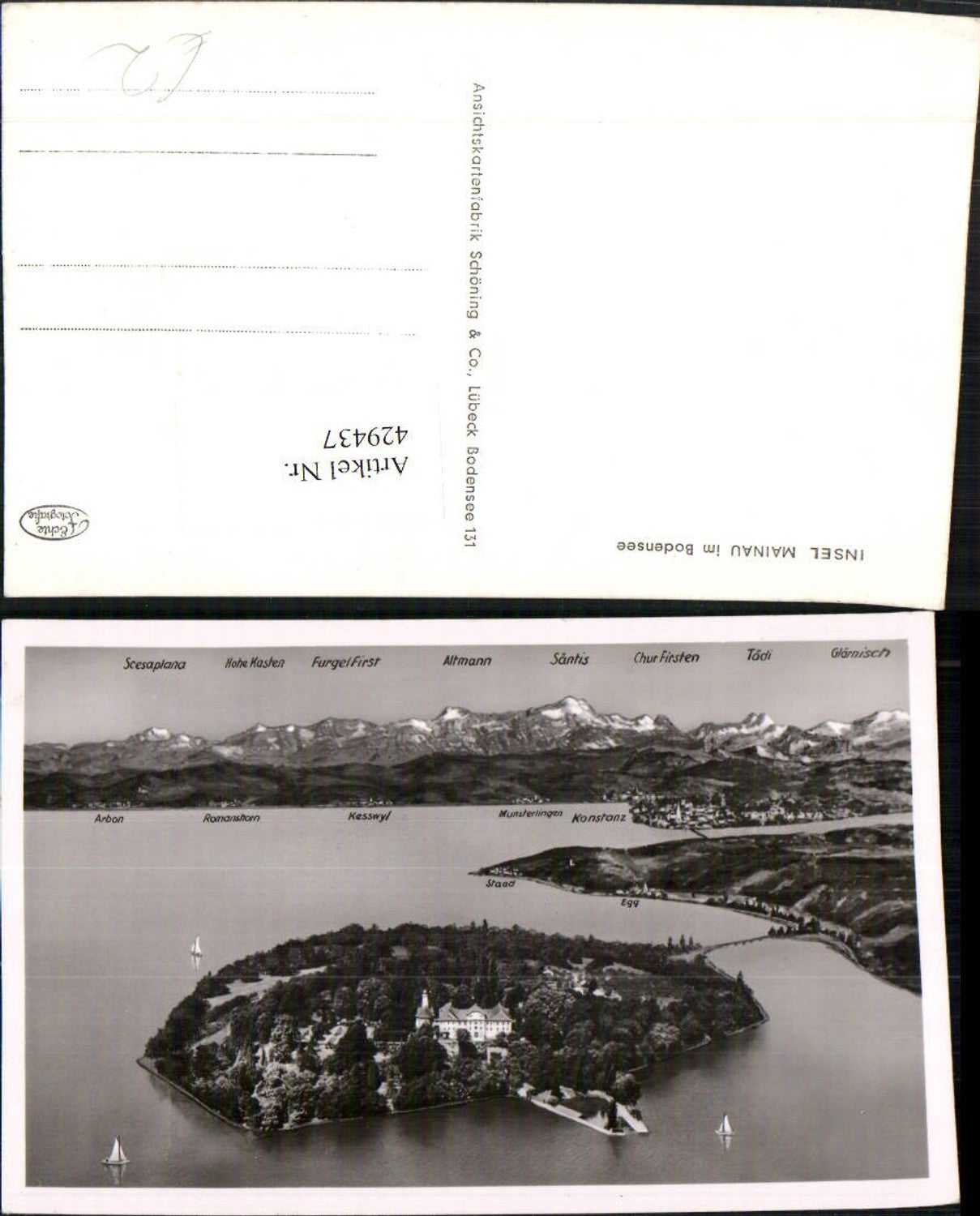 429437,Insel Mainau im Bodensee Totale m. Konstanz Bergkulisse