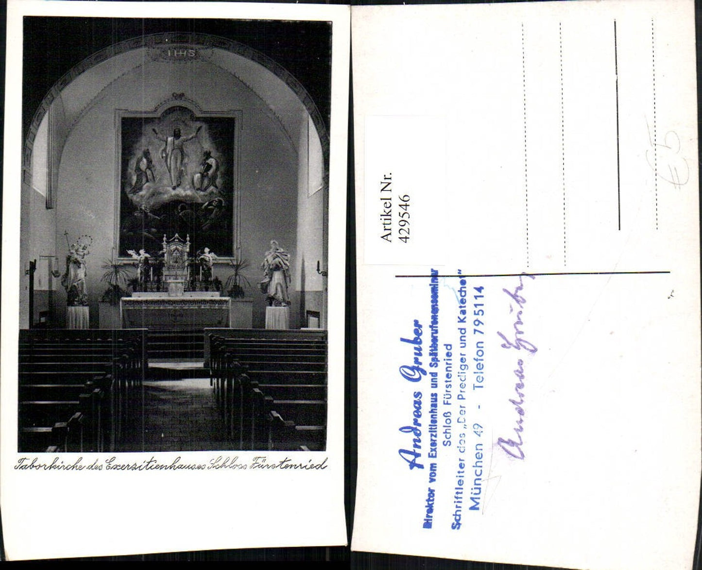 429546,München Exerzitienhaus Schloss Fürstenried Taborkirche Kirche Innenansicht