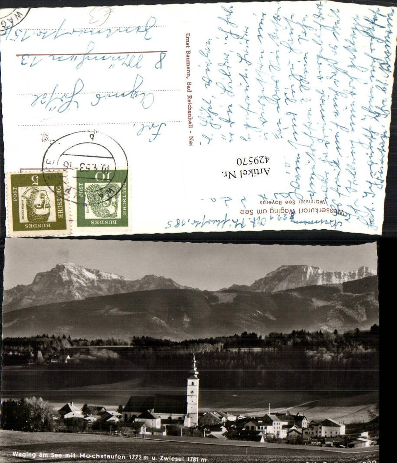 429570, Waging am See, overall view with Hochstaufen and Zwiesel mountain scenery