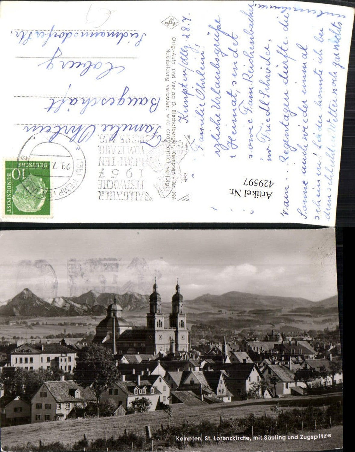 429597,Kempten Teilansicht St. Lorenzkirche Kirche m. Säuling Bergkulisse