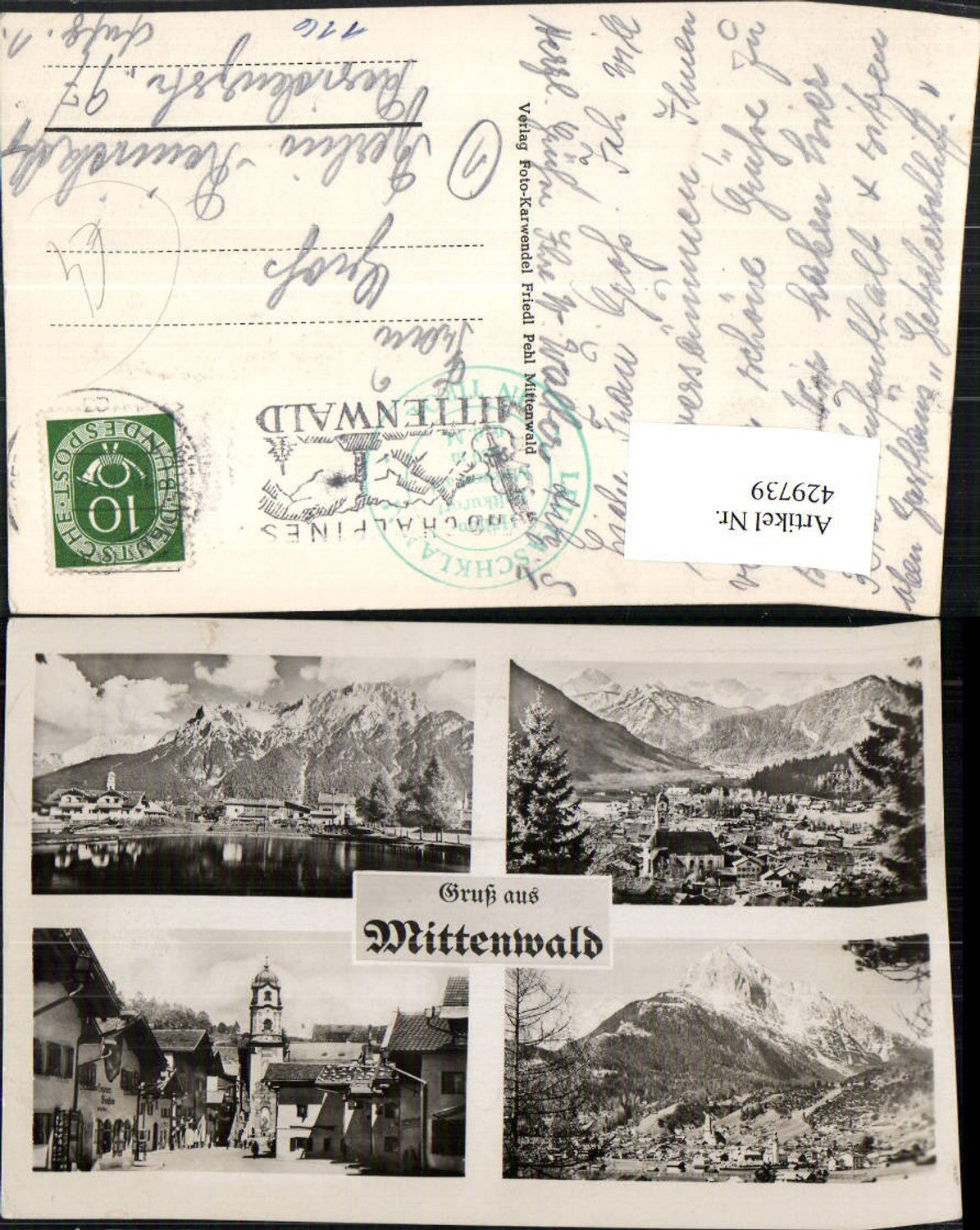 429739,Mittenwald Totale Straßenansicht Bergkulissen Mehrbildkarte