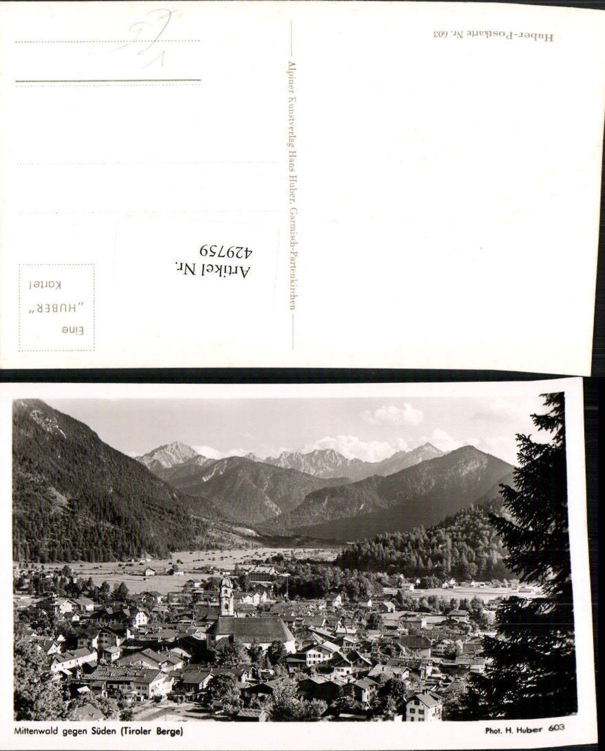 429759,Mittenwald Totale geg. Süden Bergkulisse pub H. Huber 603