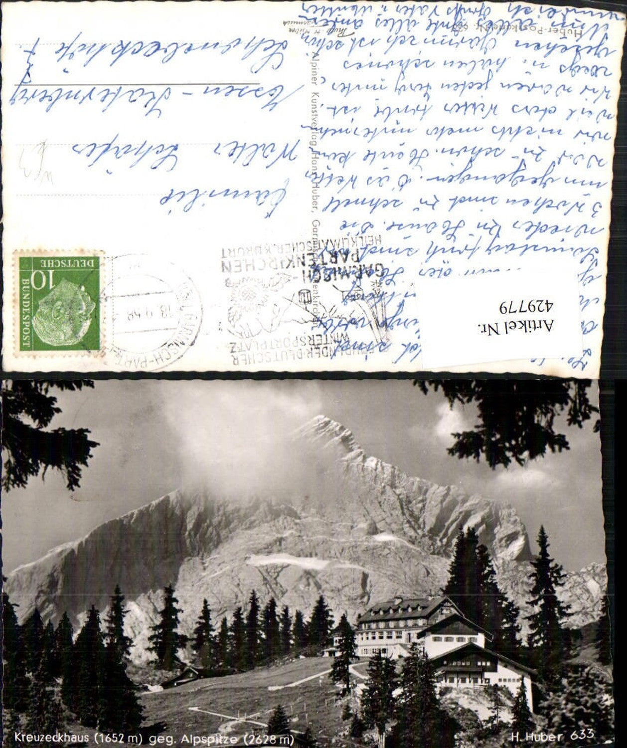 429779,Kreuzeckhaus Berghütte b. Garmisch m. Alpspitze Bergkulisse