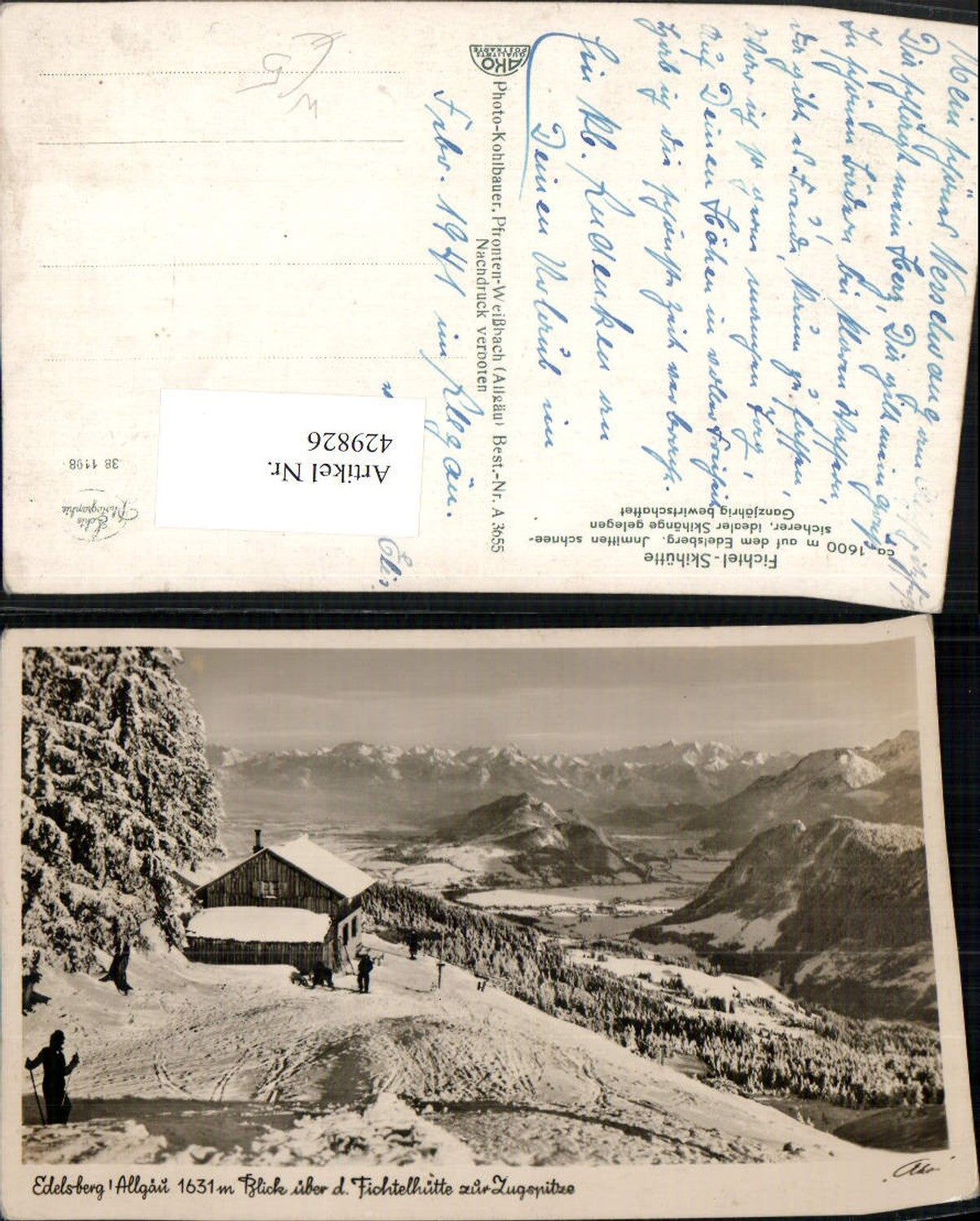 429826,Edelsberg im Allgäu Fichtelhütte Berghütte b. Pfronten m. Zugspitze Bergkulisse Winterbild