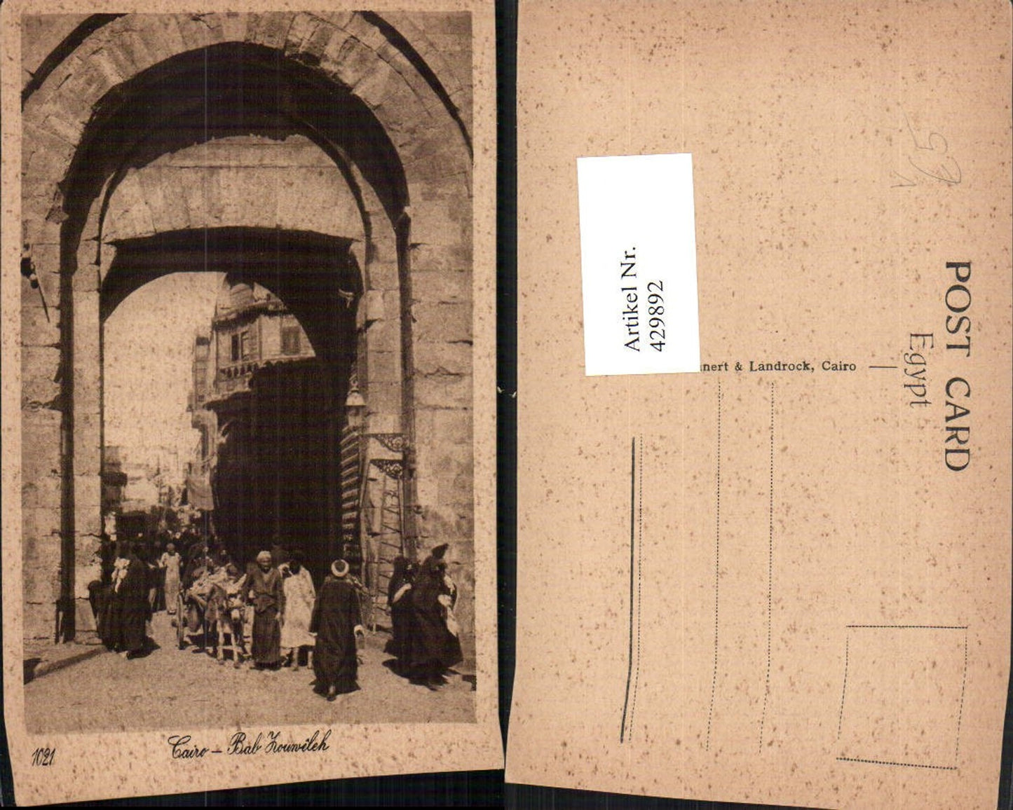 429892,Egypt Cairo Kairo Bab Zouweleh Straßenansicht Tor Volkstypen pub Lehnert Landrock 1021