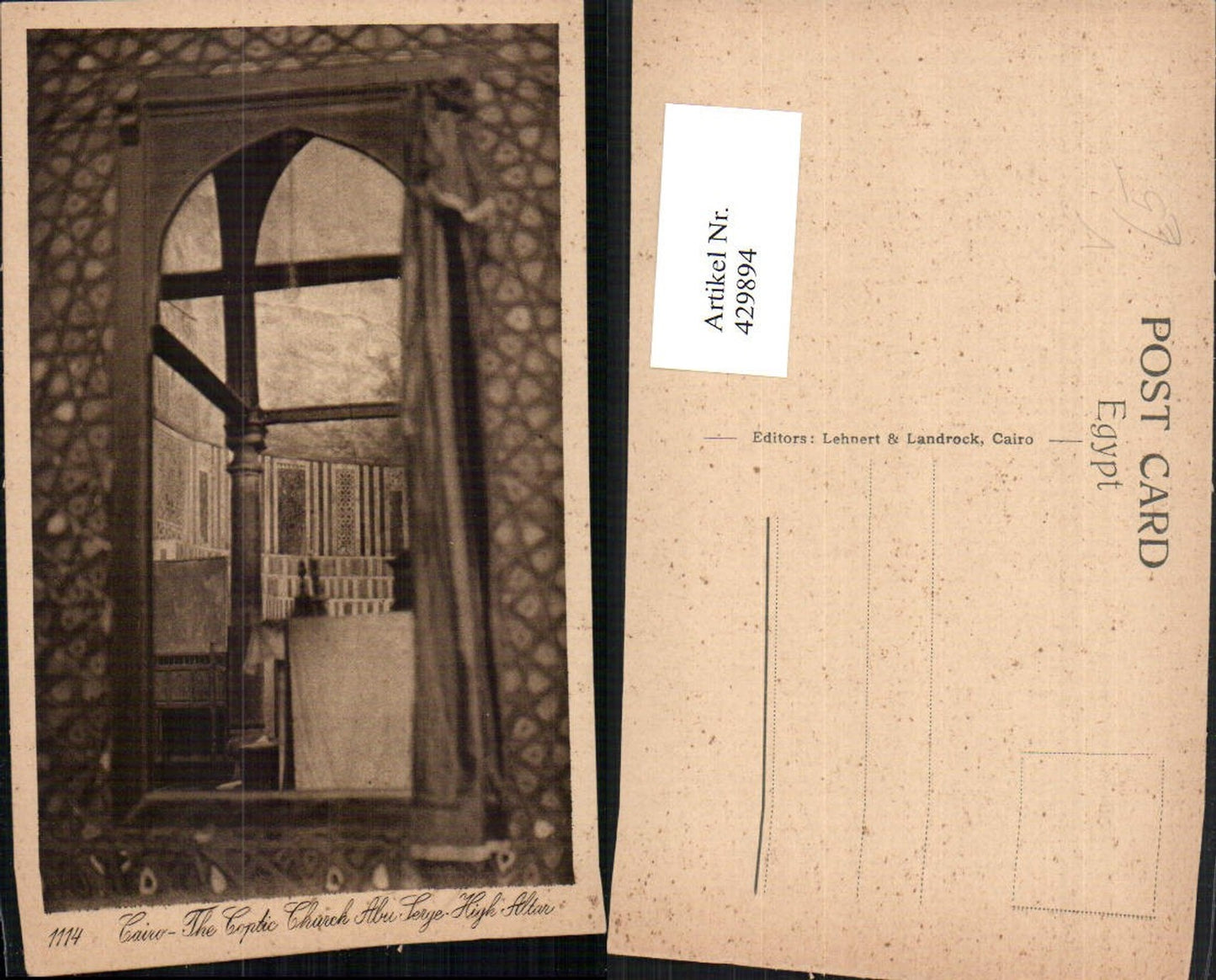 429894,Egypt Cairo Kairo Coptic Church Abu Serge High Altar Kirche pub Lehnert Landrock 1114