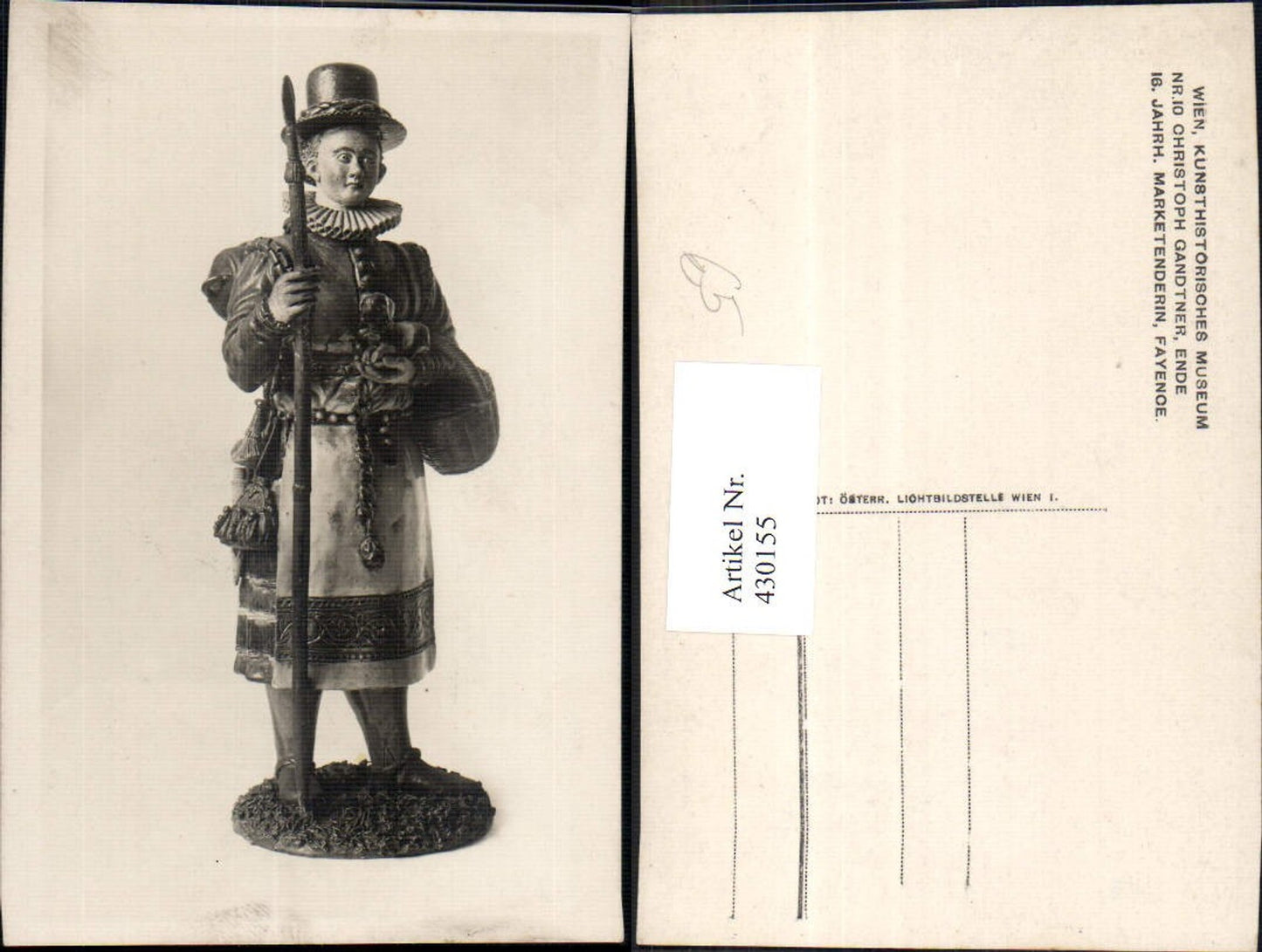 430155, Early Modern Period Christoph Gandtner 16th Century Marketenderin Faience Figurine