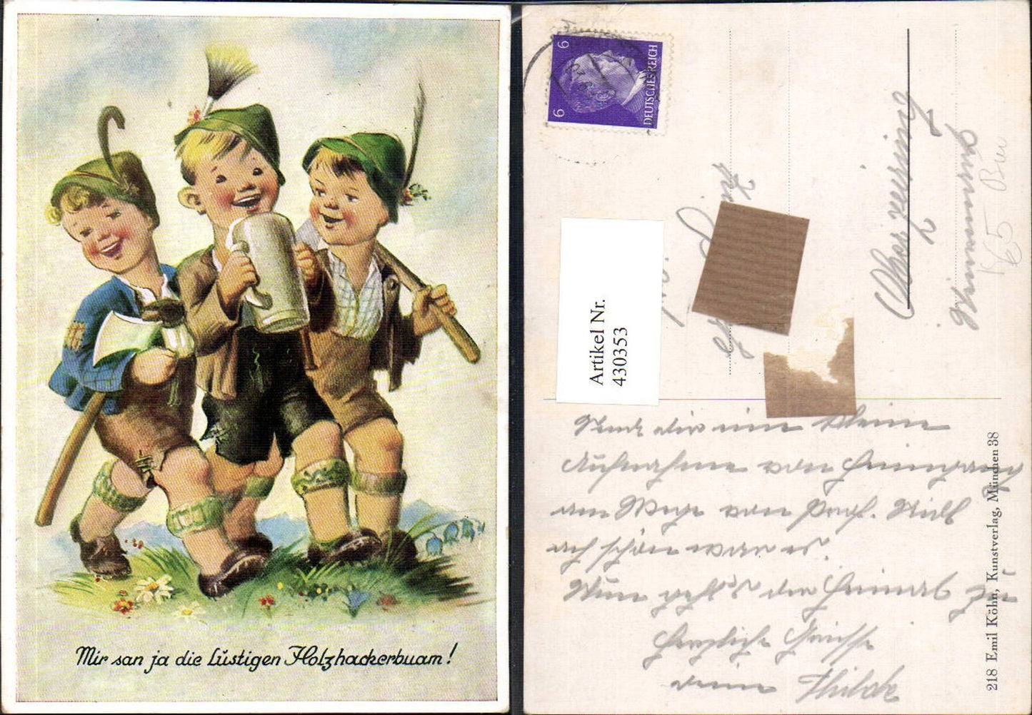 430353,Künstler Ak Buben Jungen m. Bier Bierkrug Lustige Holzhackerbuam Trinkerhumor Alkohol