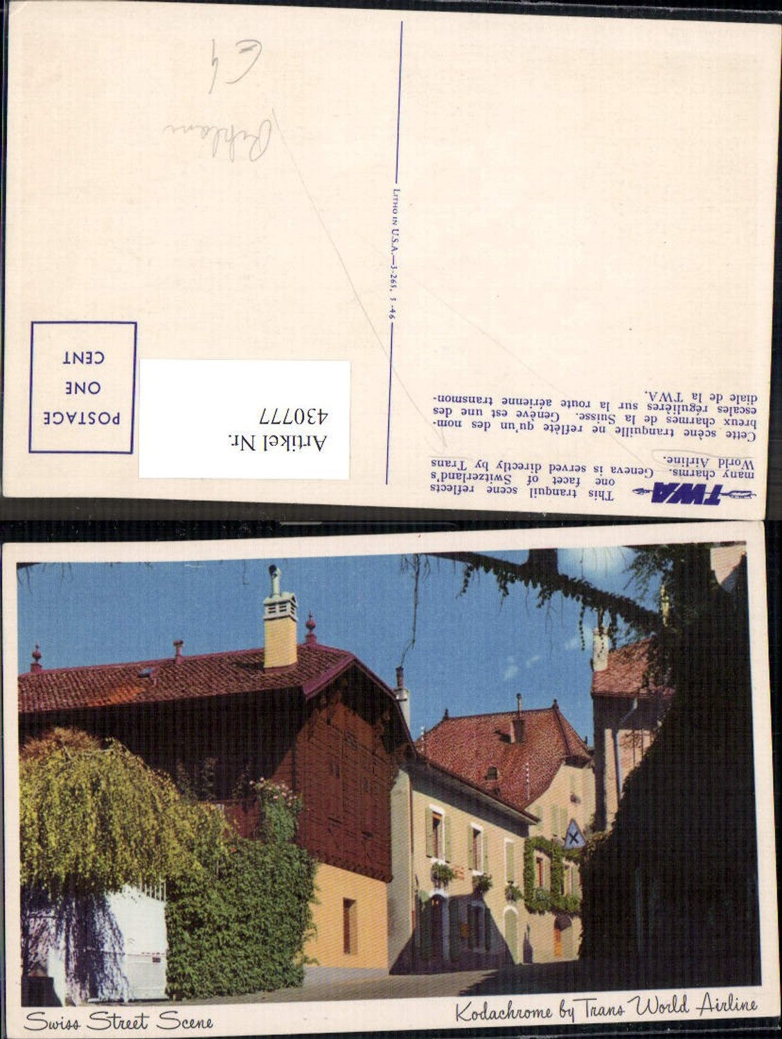 430777,Reklame TWA Trans World Airline Swiss Street Scene