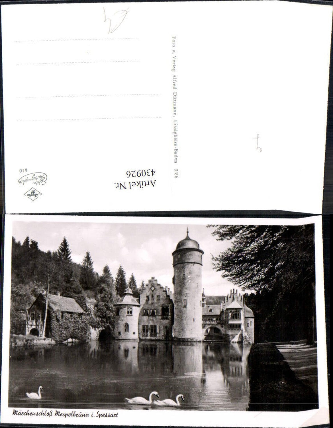 430926,Foto Ak Märchenschloss Schloss Mespelbrunn i. Spessart Schwäne Schwan