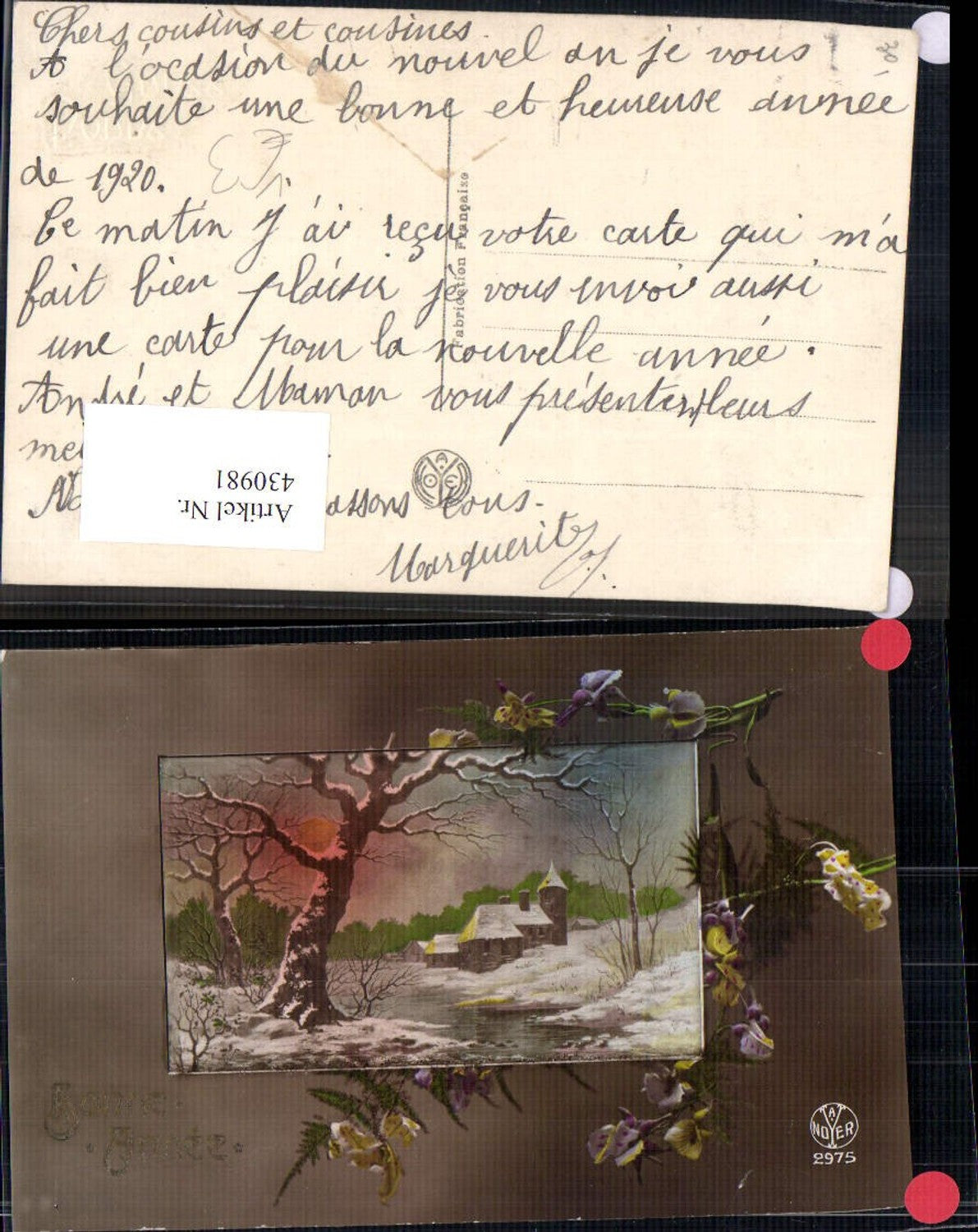 430981,Künstler Ak Kirche Winterlandschaft Blumen Passepartout Bonne Annee pub A. Noyer 2975