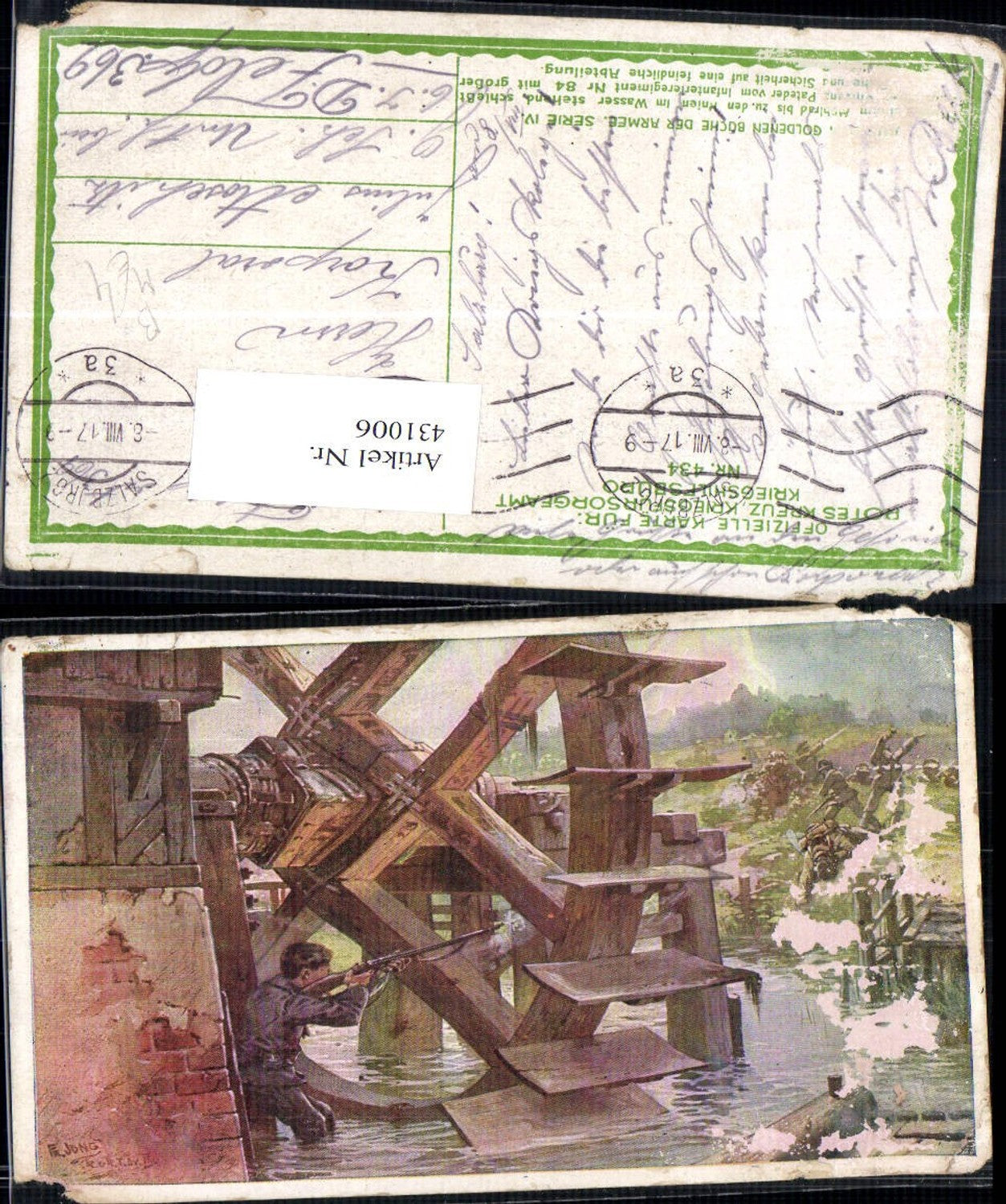 431006, Artist Ak Fr. Jong Soldier Waterwheel Mill Watermill