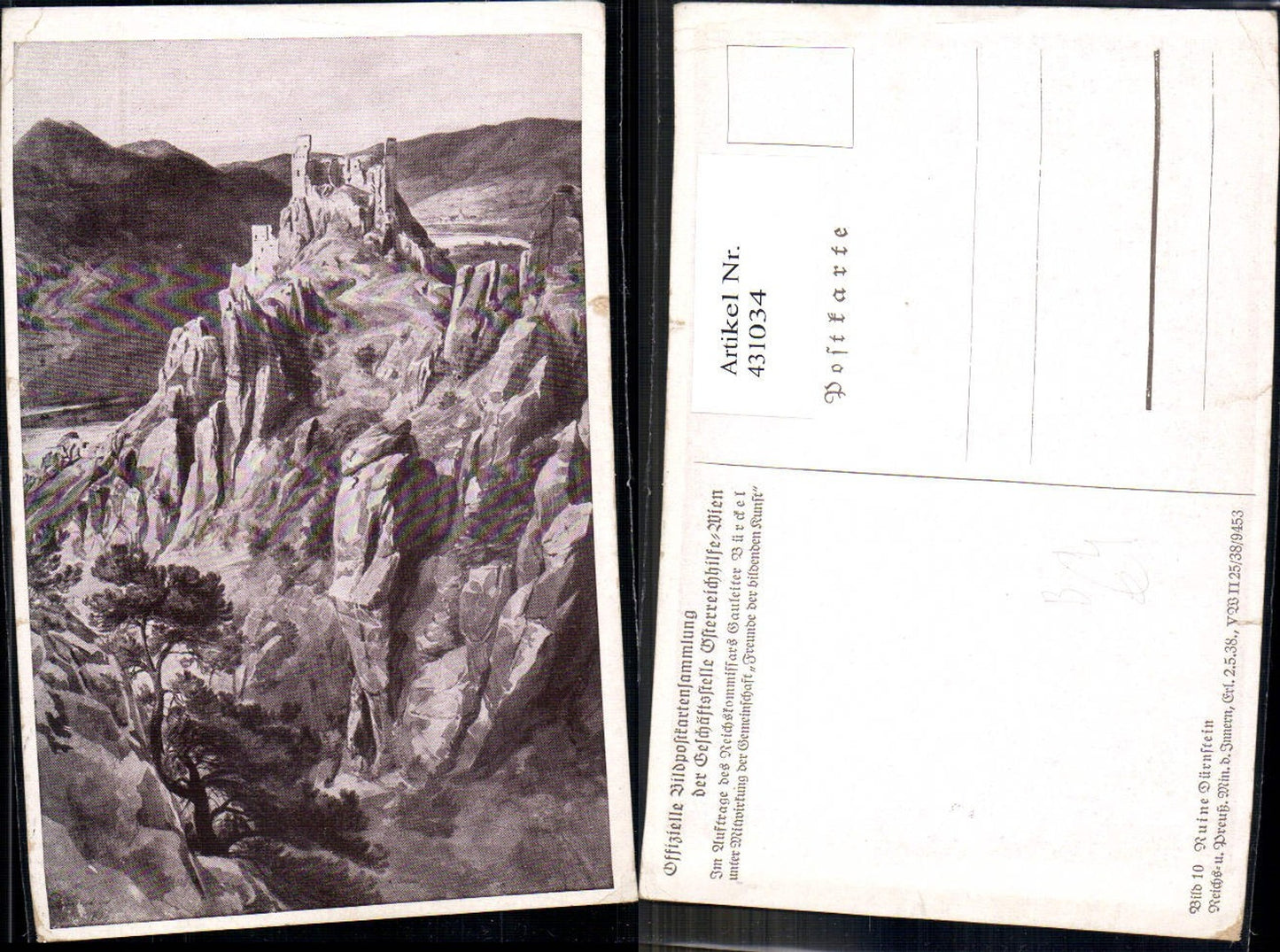 431034,Künstler Ak Off. Bildpostkartensammlung Österreichhilfe Nr. 10 Ruine Dürnstein Burg
