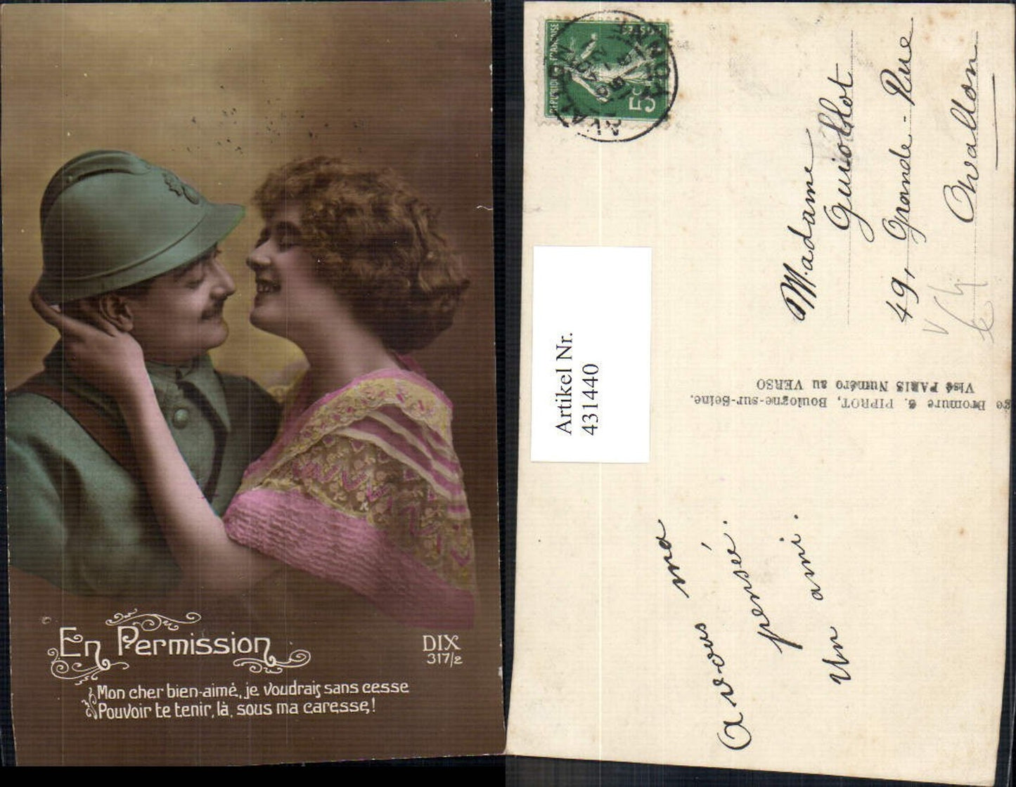 431440,Paar Soldat Frau Kuss Liebe En Permission Spruch pub DIX 317/2