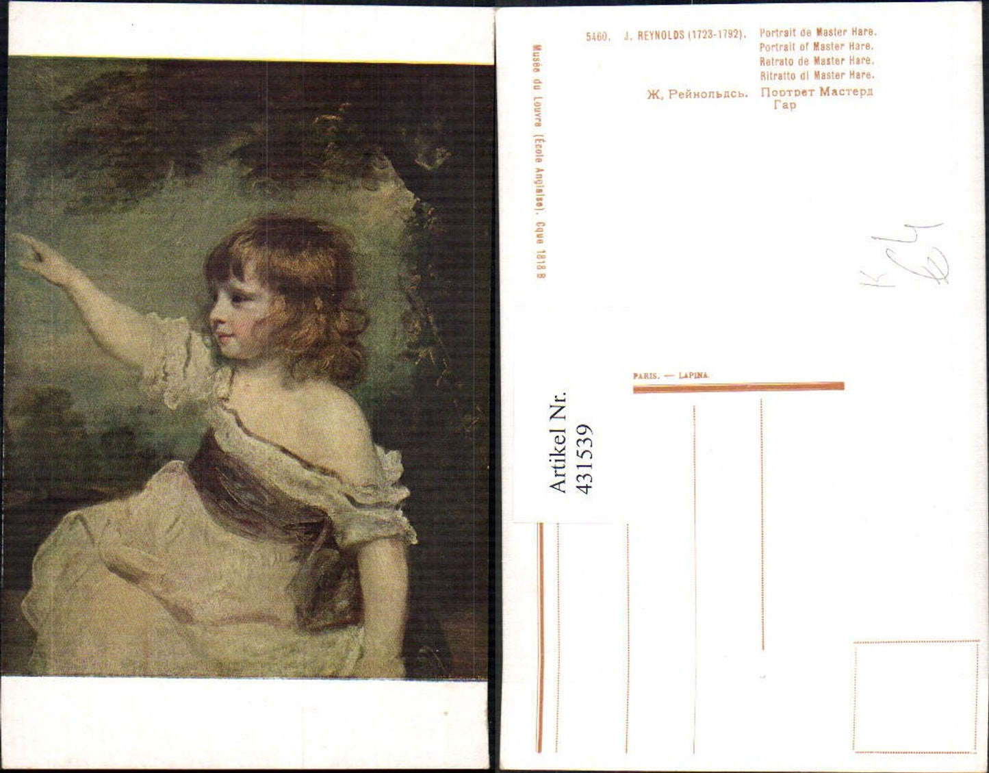 431539,Künstler Ak J. Reynolds Portrait de Master Hare Kind Mädchen