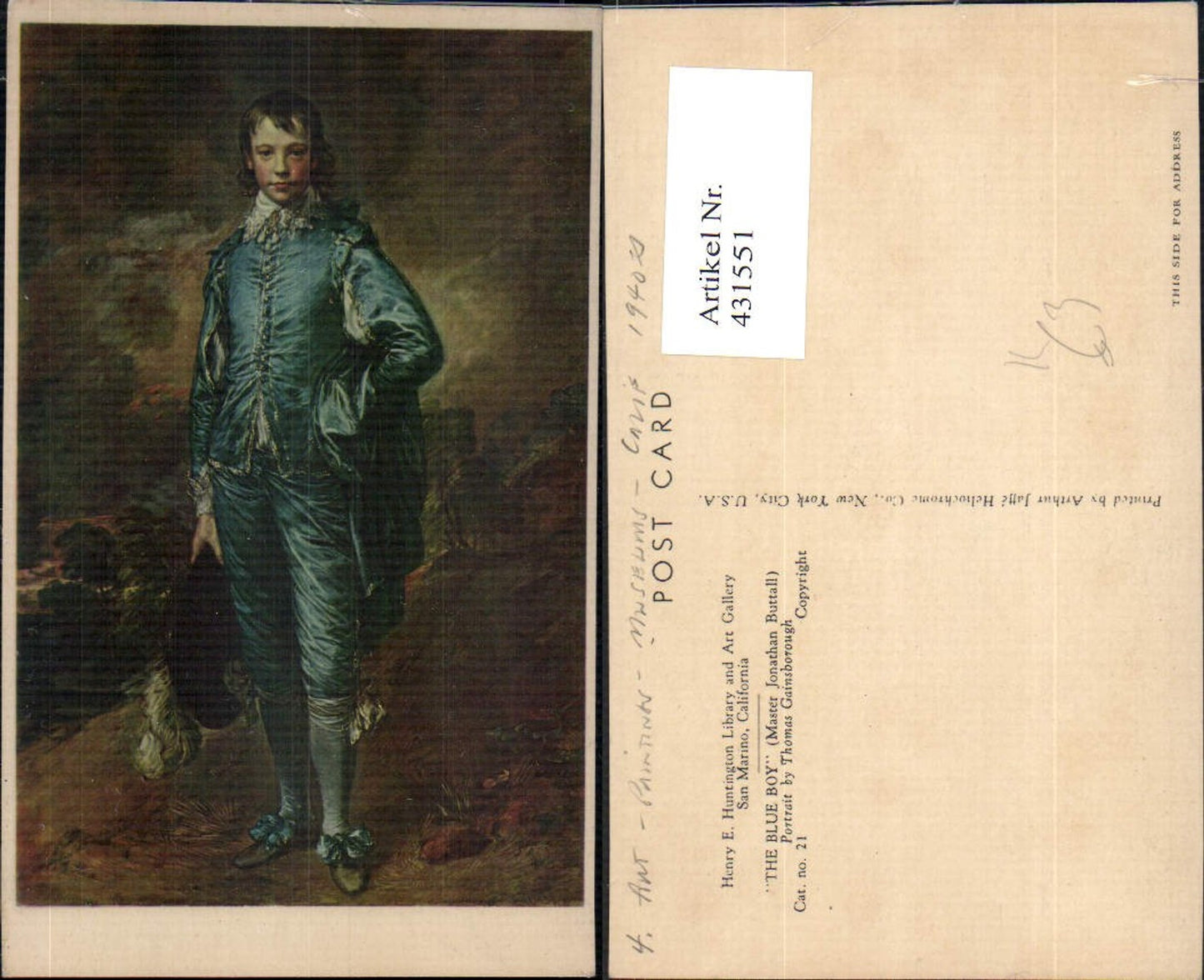 431551,Künstler Ak Thomas Gainsborough The Blue Boy Master Jonathan Buttall Kind
