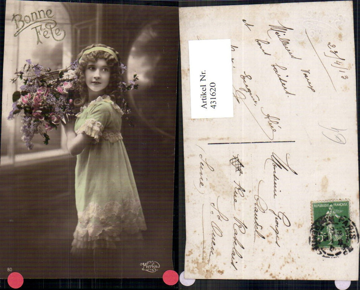 431620,Foto Ak Kind Lockenkopf Haarband Kleid Bonne Fete