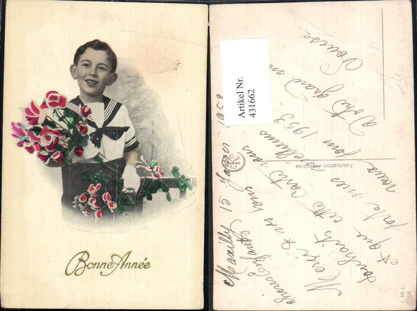 431662,Foto Ak Bub Junge Kind Uniform Matrosenanzug Rosen Blumen