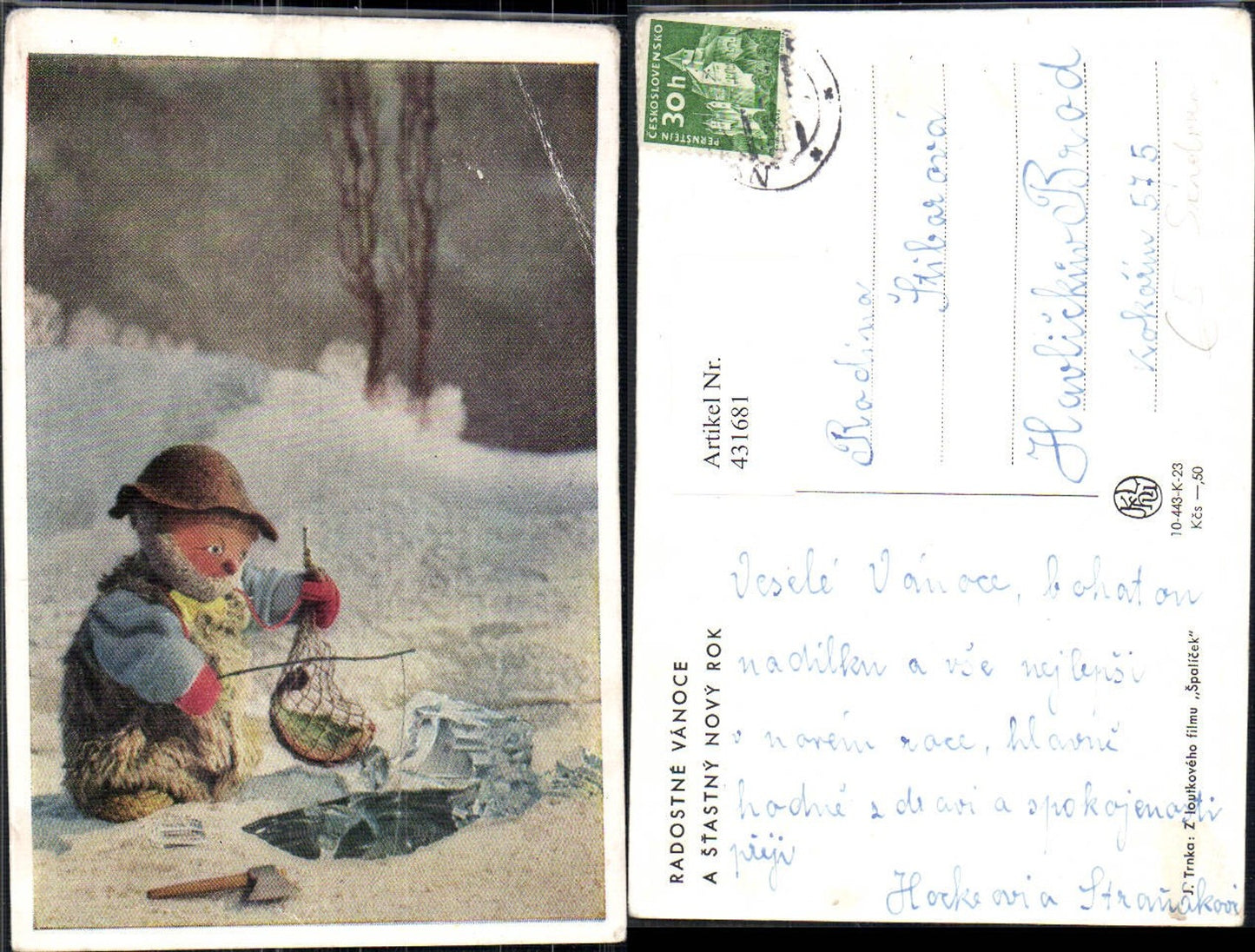 431681,Künstler Ak J. Trnka Spalicek Sandmann Eisfischen Fischen