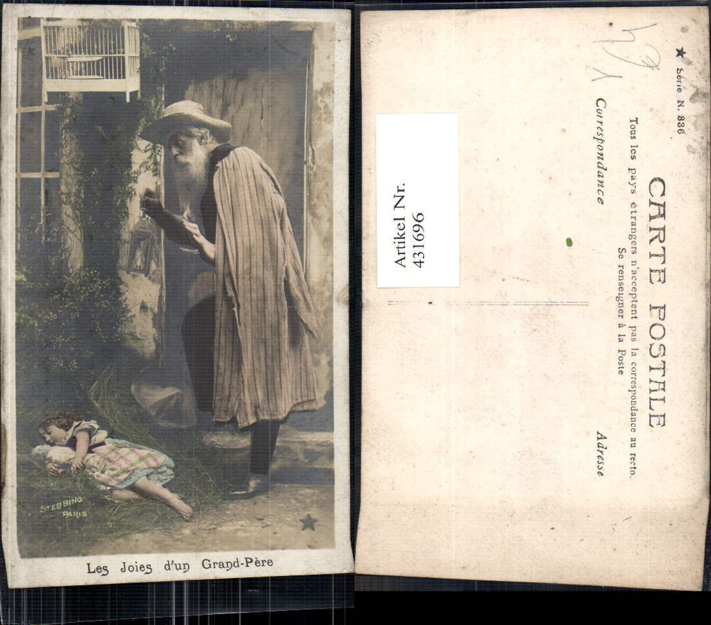 431696,Mädchen schlafend m. Puppe Spielzeug Alter Mann Laterne Les Joies d un Grand-Pere pub Stebbing