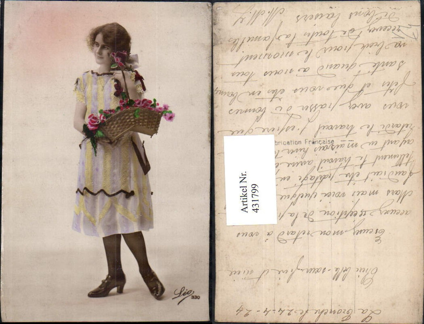 431799, Woman's dress, pumps, hair bow, basket, flowers, pub, Leo 330