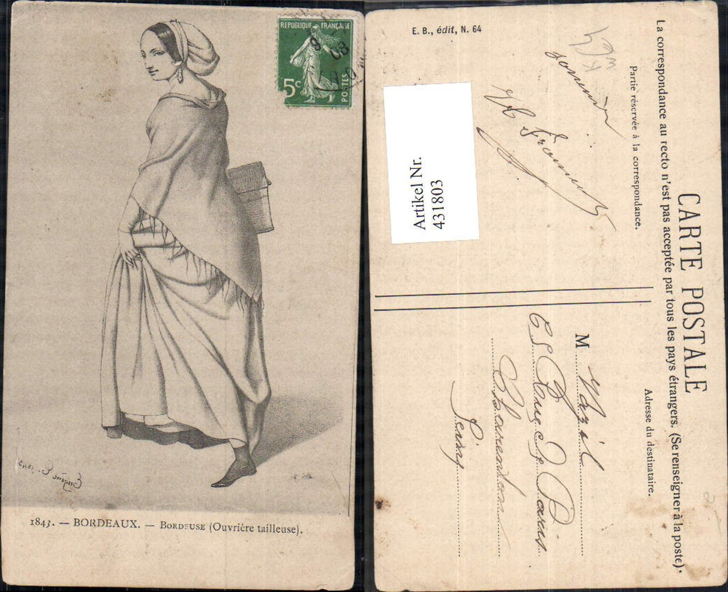 431803,Künstler Ak Bordeaux Bordeuse Ouvriere tailleuse Frau Kopftuch Korb