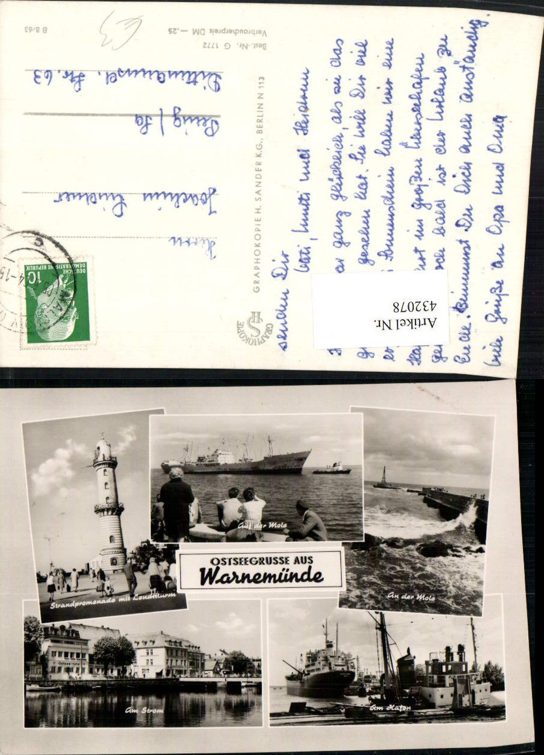 432078,Rostock Warnemünde Leuchttrum Schiff Mole Hafen Mehrbildkarte