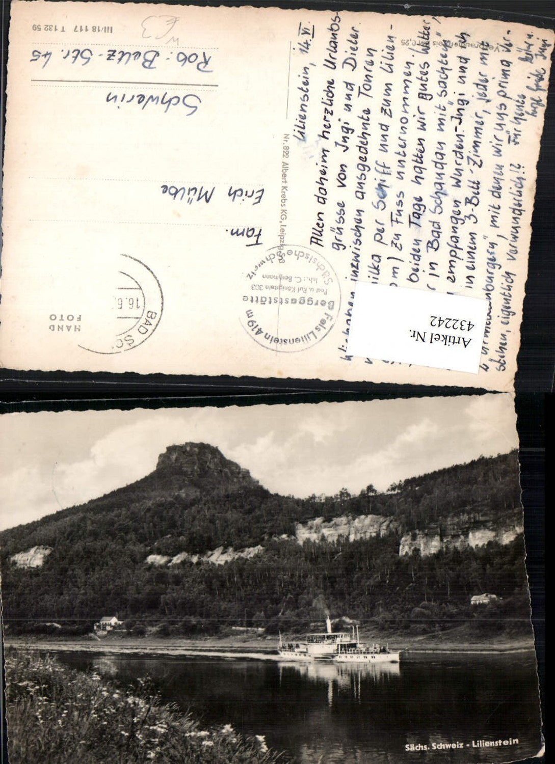 432242,Sächsische Schweiz Lilienstein b. Porschdorf Dampfer