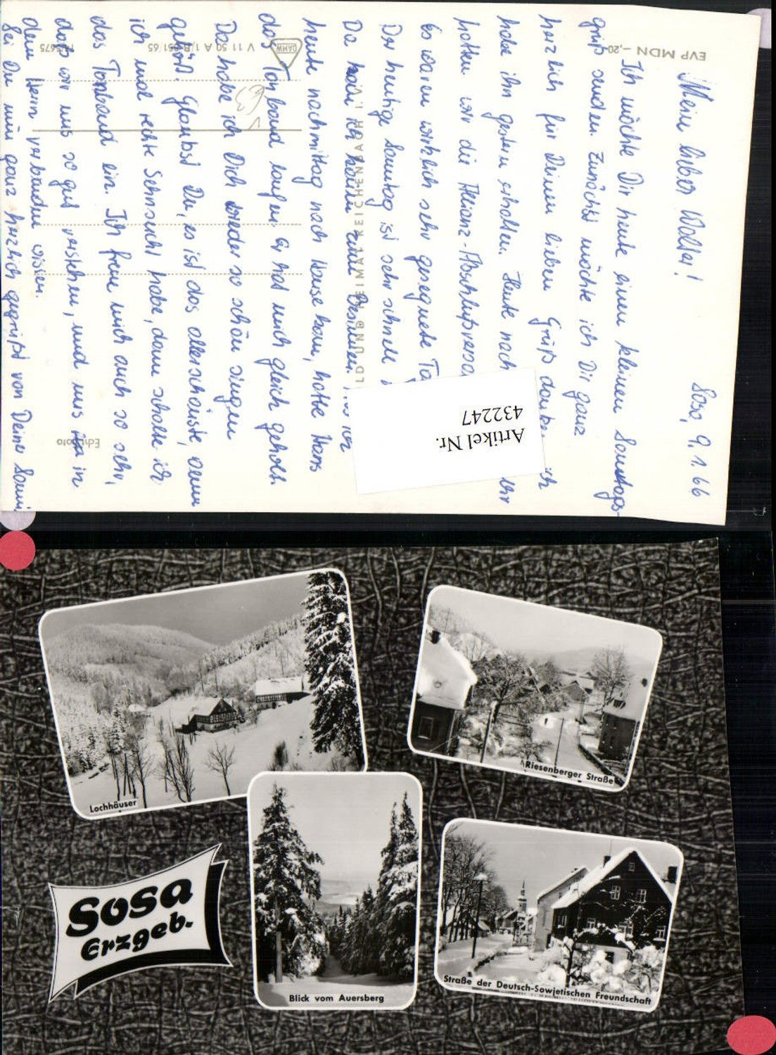 432247,Sosa im Erzgebirge Lochhäuser Straßen Winterbilder Mehrbildkarte pub VEB