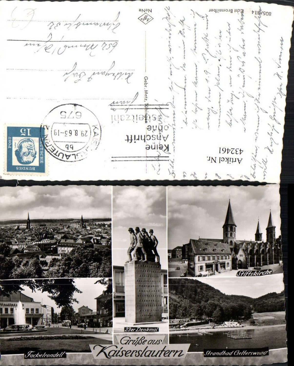 432461,Kaiserslautern Totale Stiftskirche Denkmal Brunnen Strandbad Mehrbildkarte