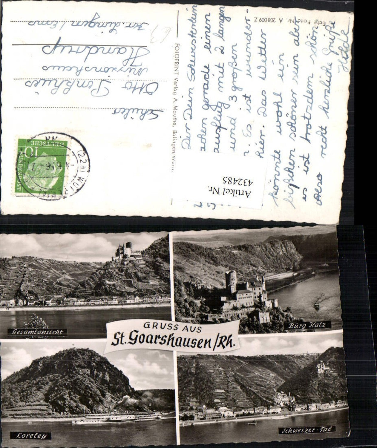 432485,St. Goarshausen am Rhein Totale Burg Katz Loreley Mehrbildkarte